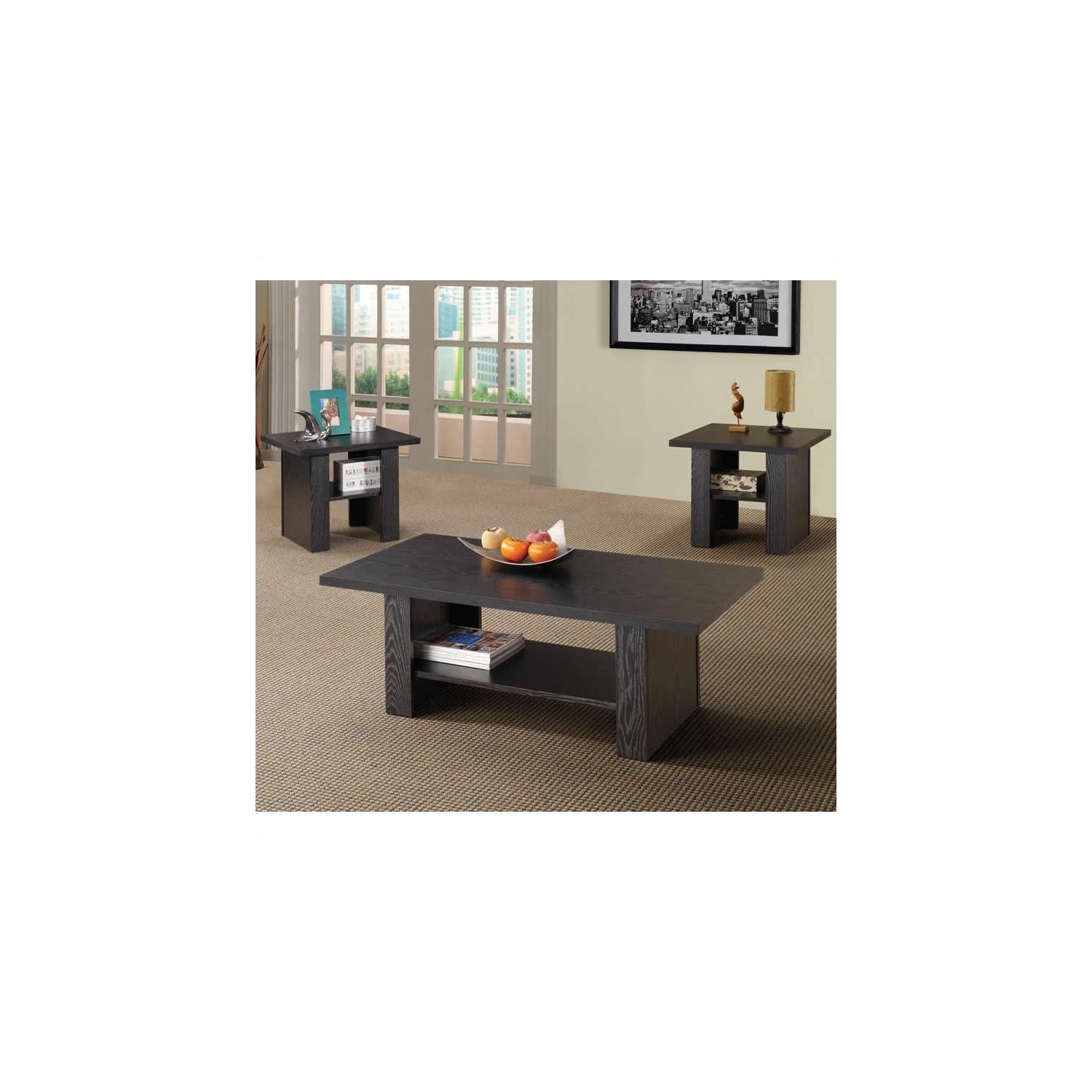 Coaster 3 Piece Coffee Table Set in Black Oak