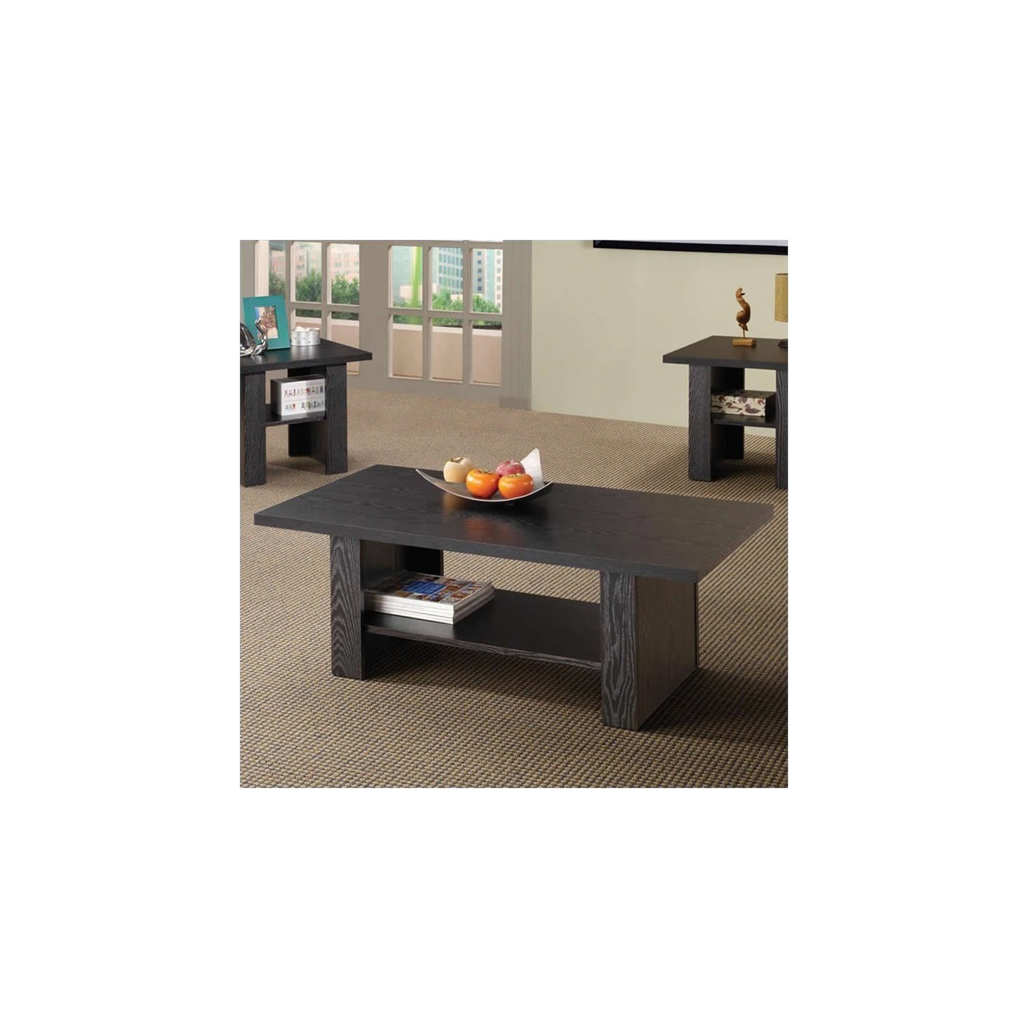 Coaster 3 Piece Coffee Table Set in Black Oak