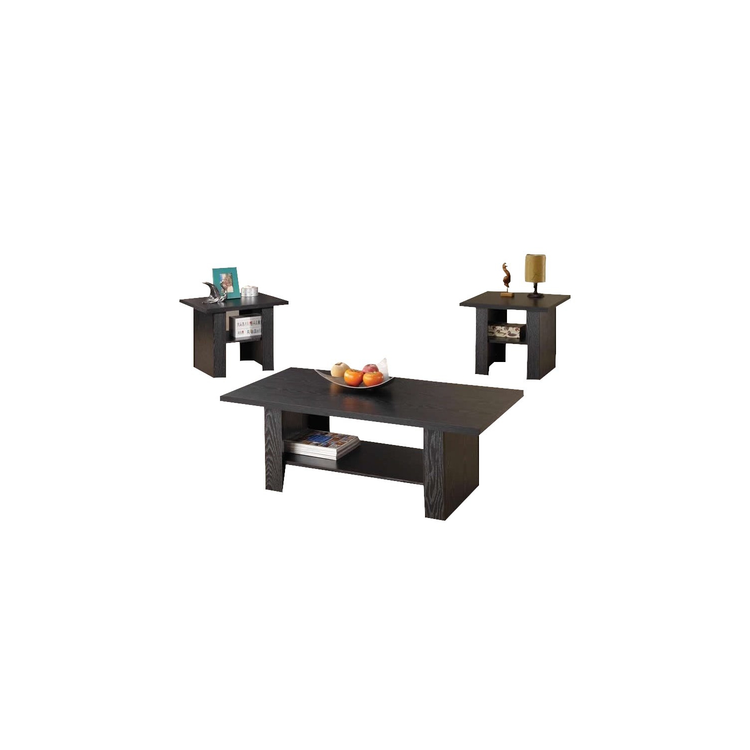Coaster 3 Piece Coffee Table Set in Black Oak