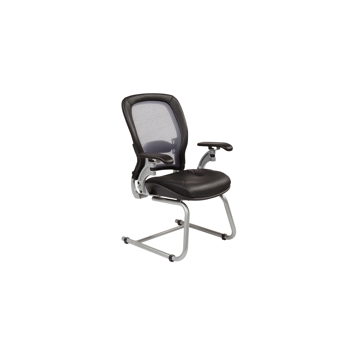 SPACE Air Grid Black Back Leather Guest Chair with Cantilever Base