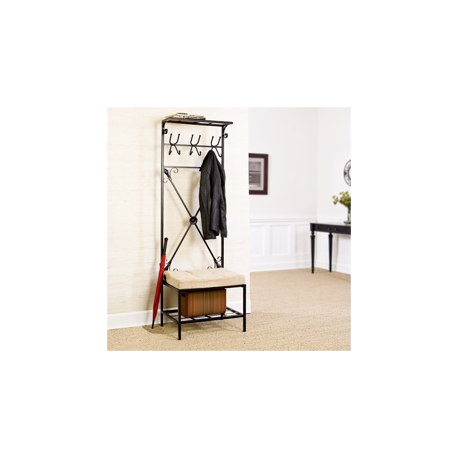 SEI Furniture – Banc d’entrée Leon avec rangement et banc, noir texturé