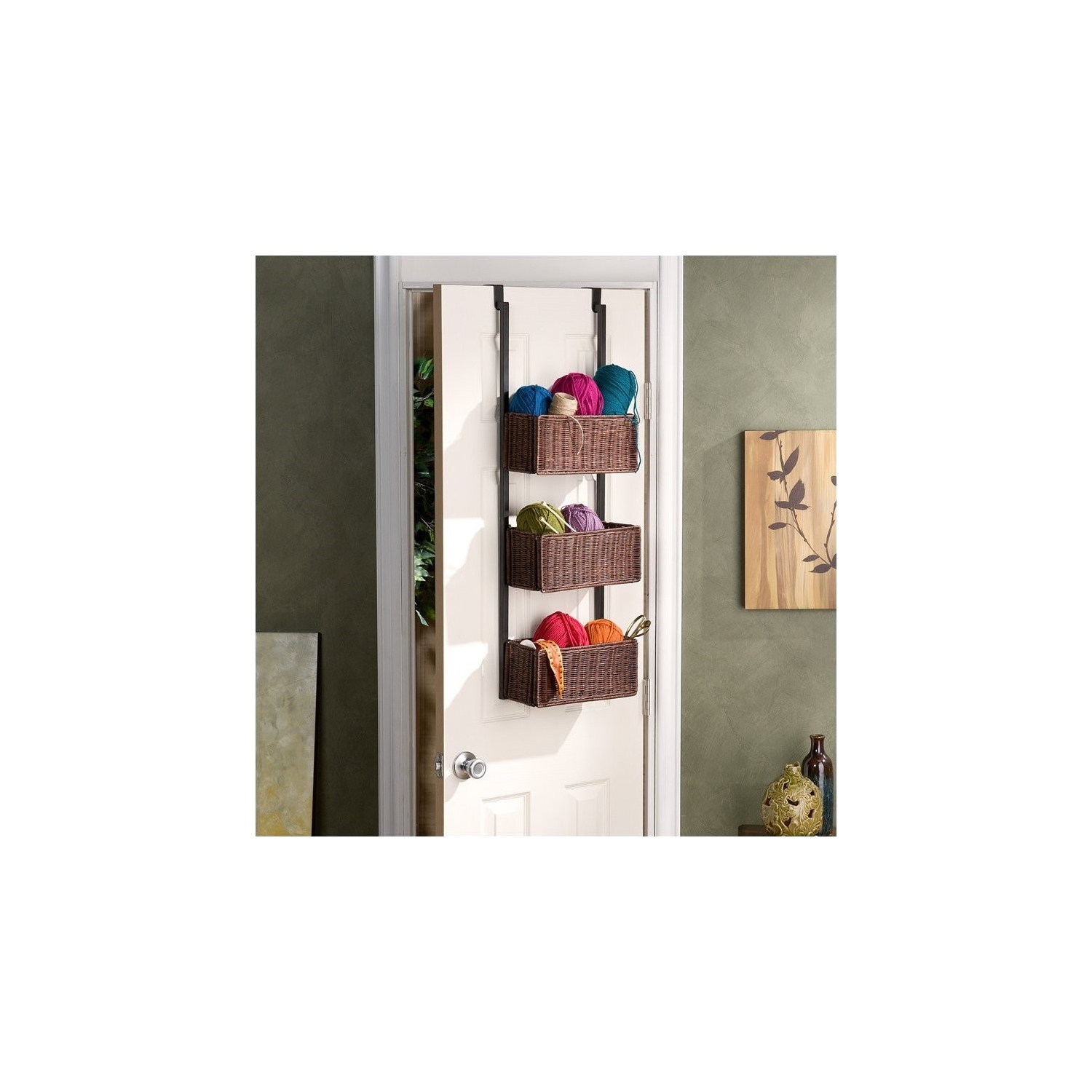 SEI Furniture Hazel Over-the-Door Basket Storage in Espresso