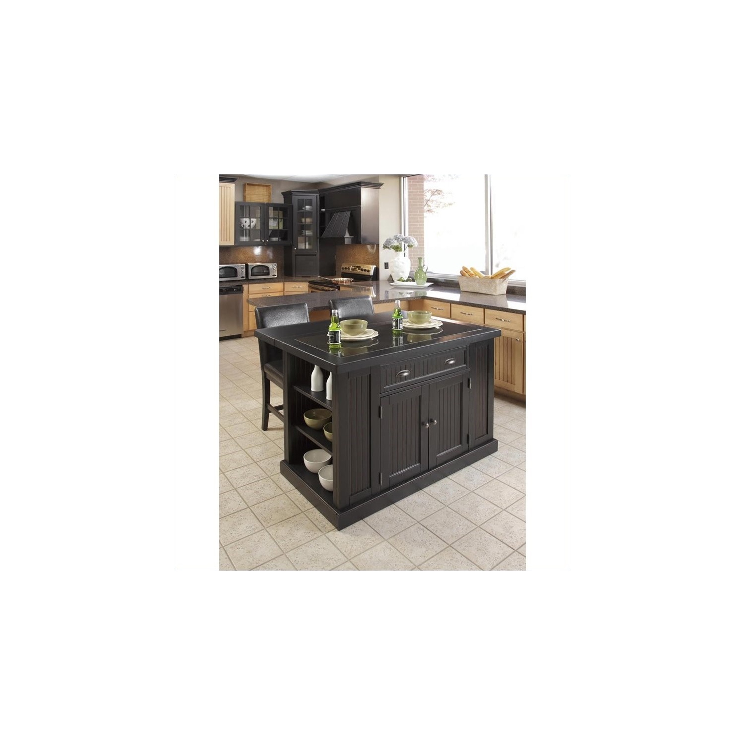 Homestyles Nantucket Wood Kitchen Island in Black