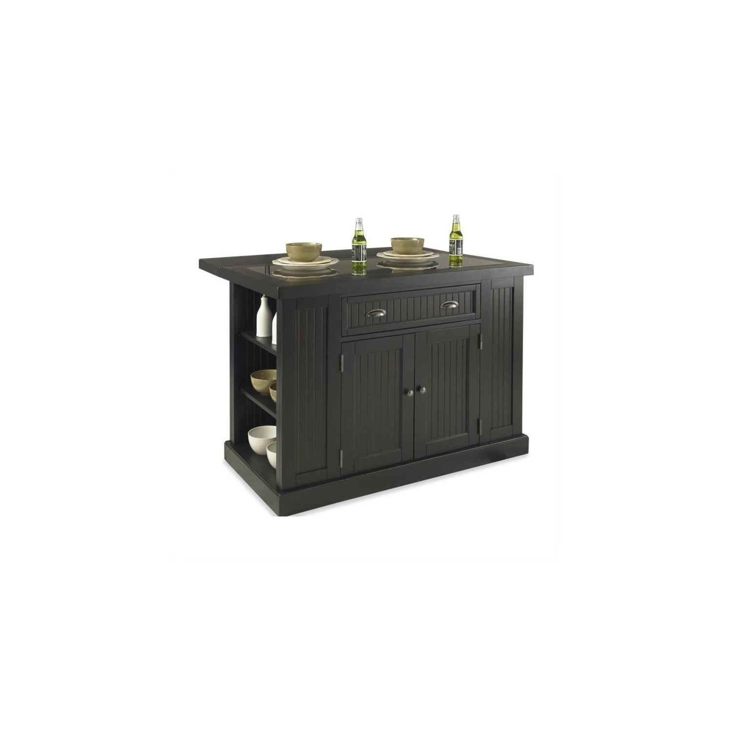 Homestyles Nantucket Wood Kitchen Island in Black