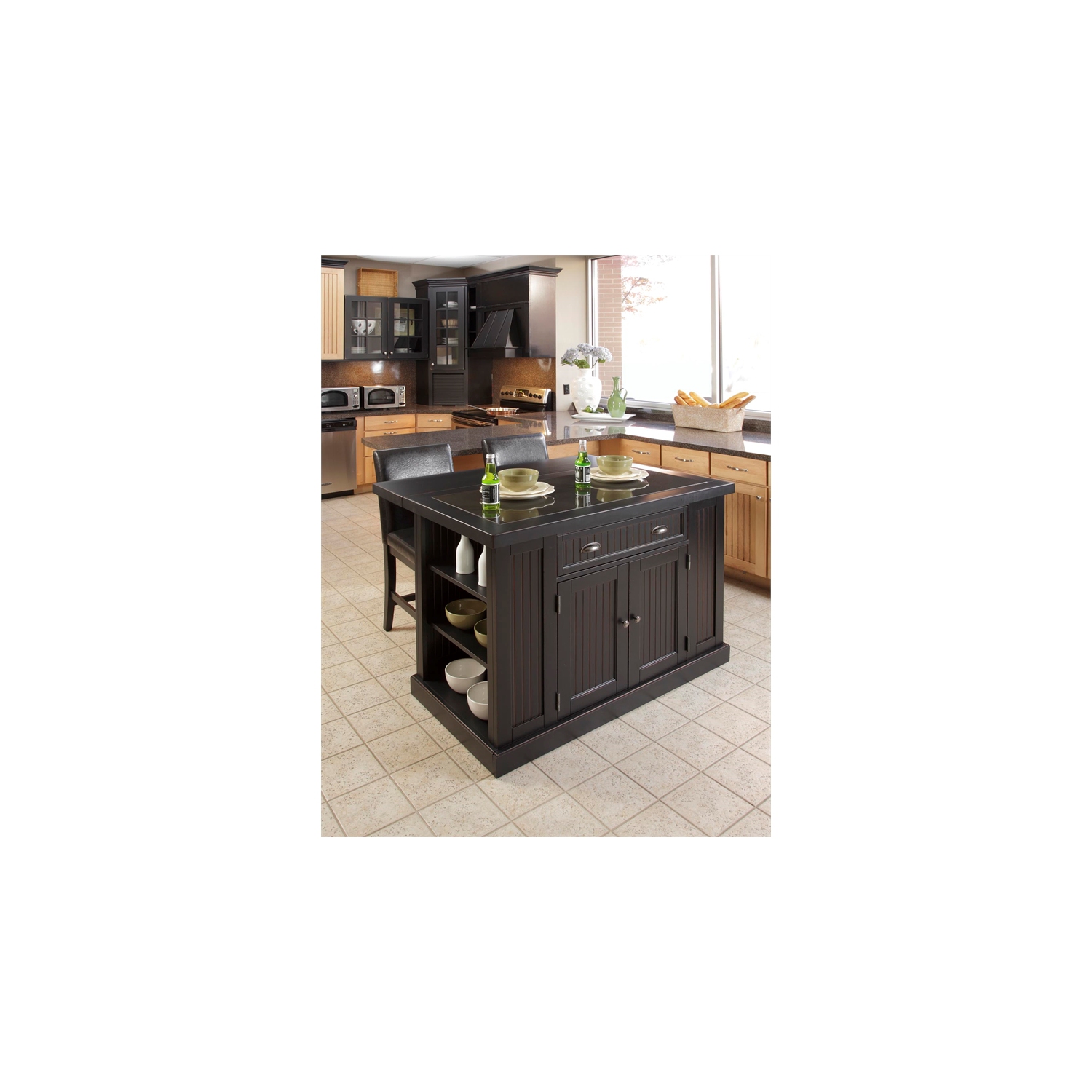 Homestyles Nantucket Wood Kitchen Island in Black