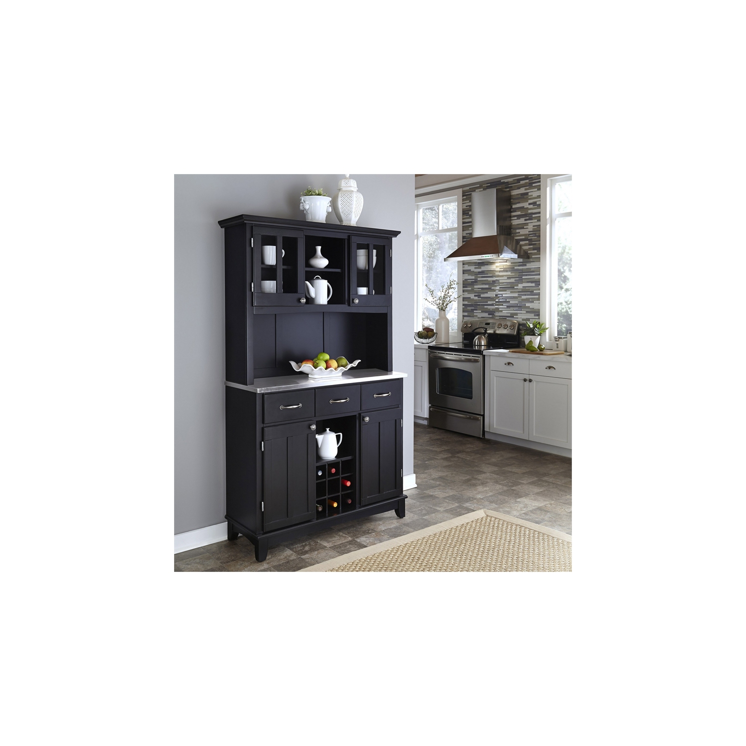 Homestyles Buffet of Buffets Wood Buffet with Hutch in Black