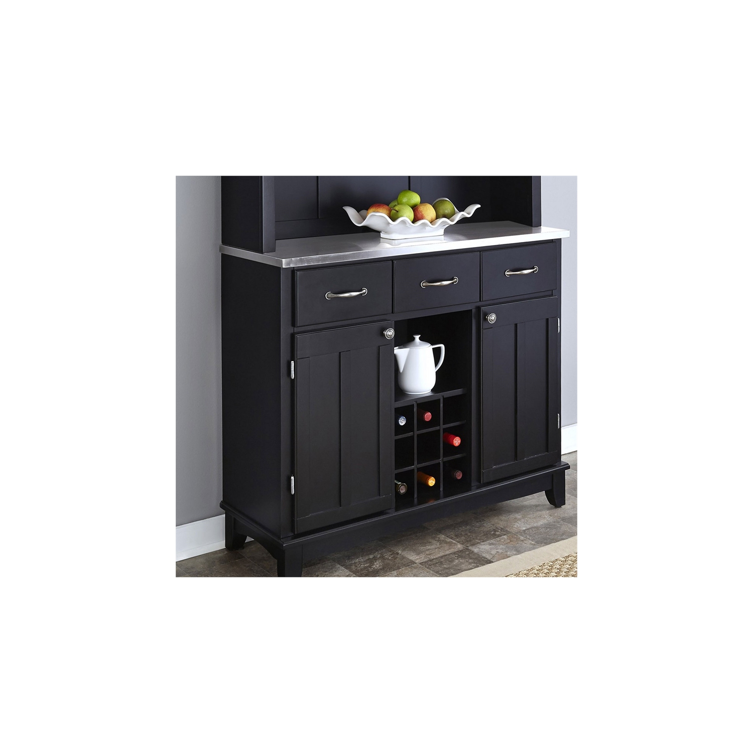 Homestyles Buffet of Buffets Wood Buffet with Hutch in Black