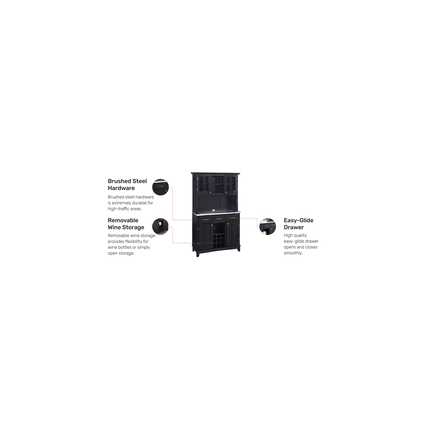 Homestyles Buffet of Buffets Wood Buffet with Hutch in Black