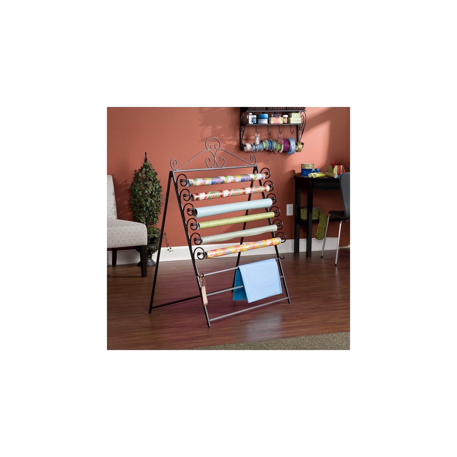 SEI Furniture Evelyn Easel-Wall Mount Craft Storage Rack in Black