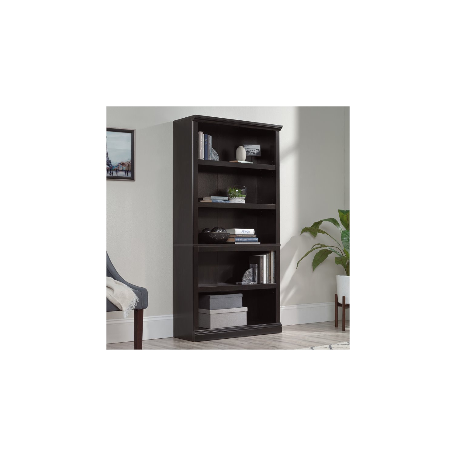 Sauder Select 5 Shelf Bookcase in Estate Black