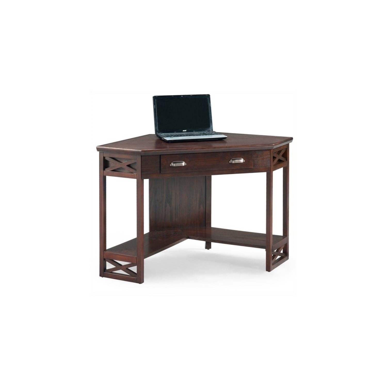 Leick Furniture Wood Corner Computer Writing Desk in Chocolate Oak