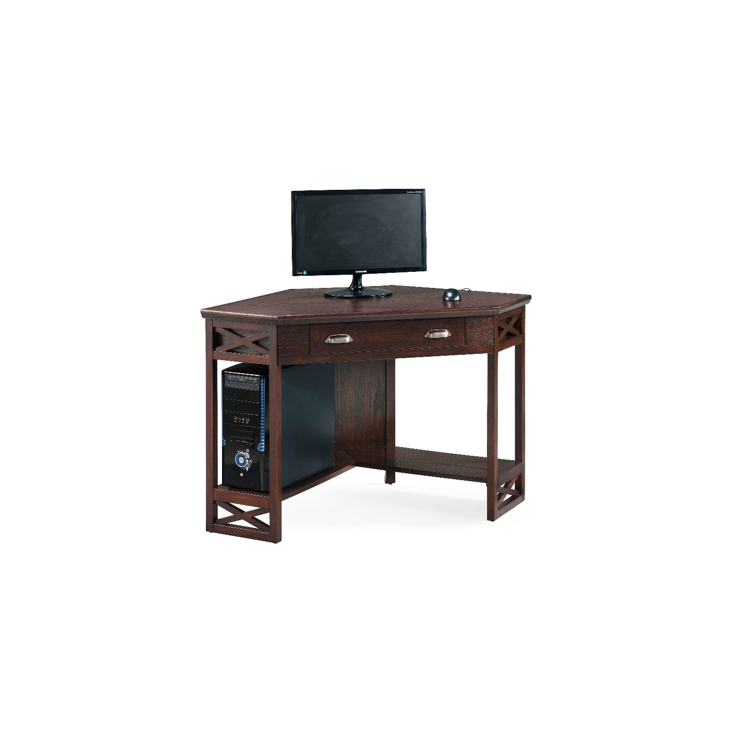 Leick Furniture Wood Corner Computer Writing Desk in Chocolate Oak