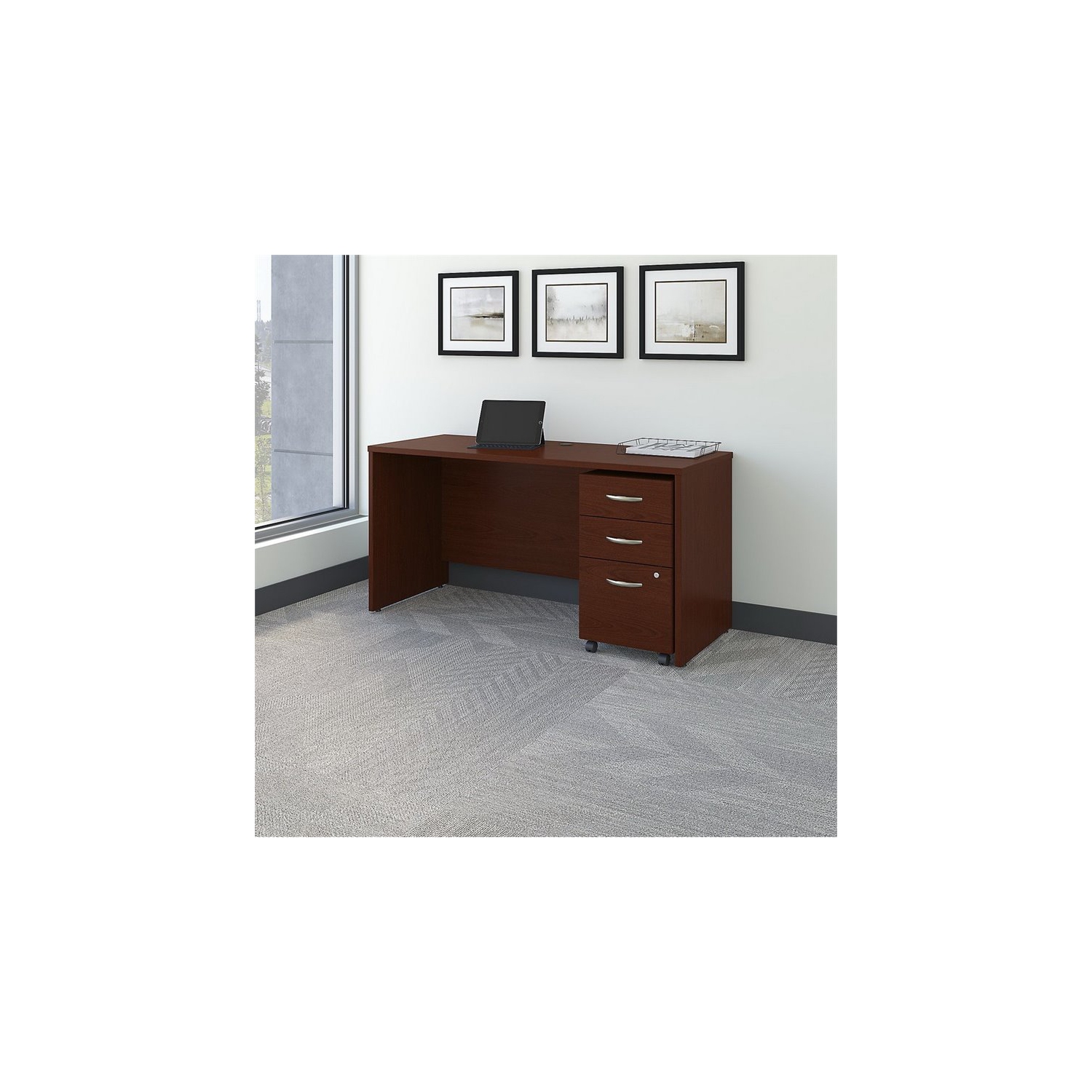 Series C 60W x 24D Office Desk with Drawers in Mahogany - Engineered Wood