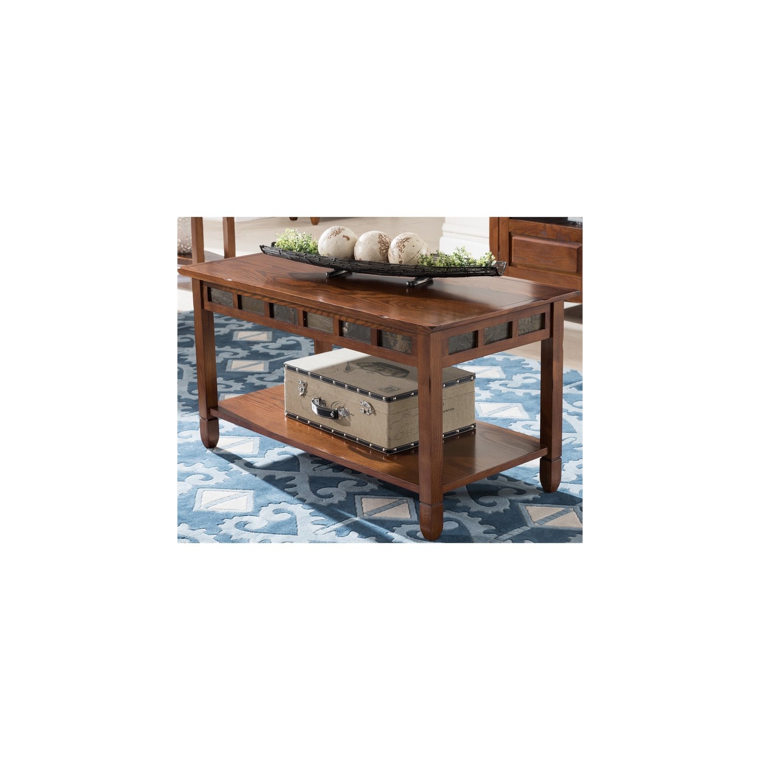 Leick Furniture Rustic Slate Rectangular Wood Coffee Table in Rustic Oak