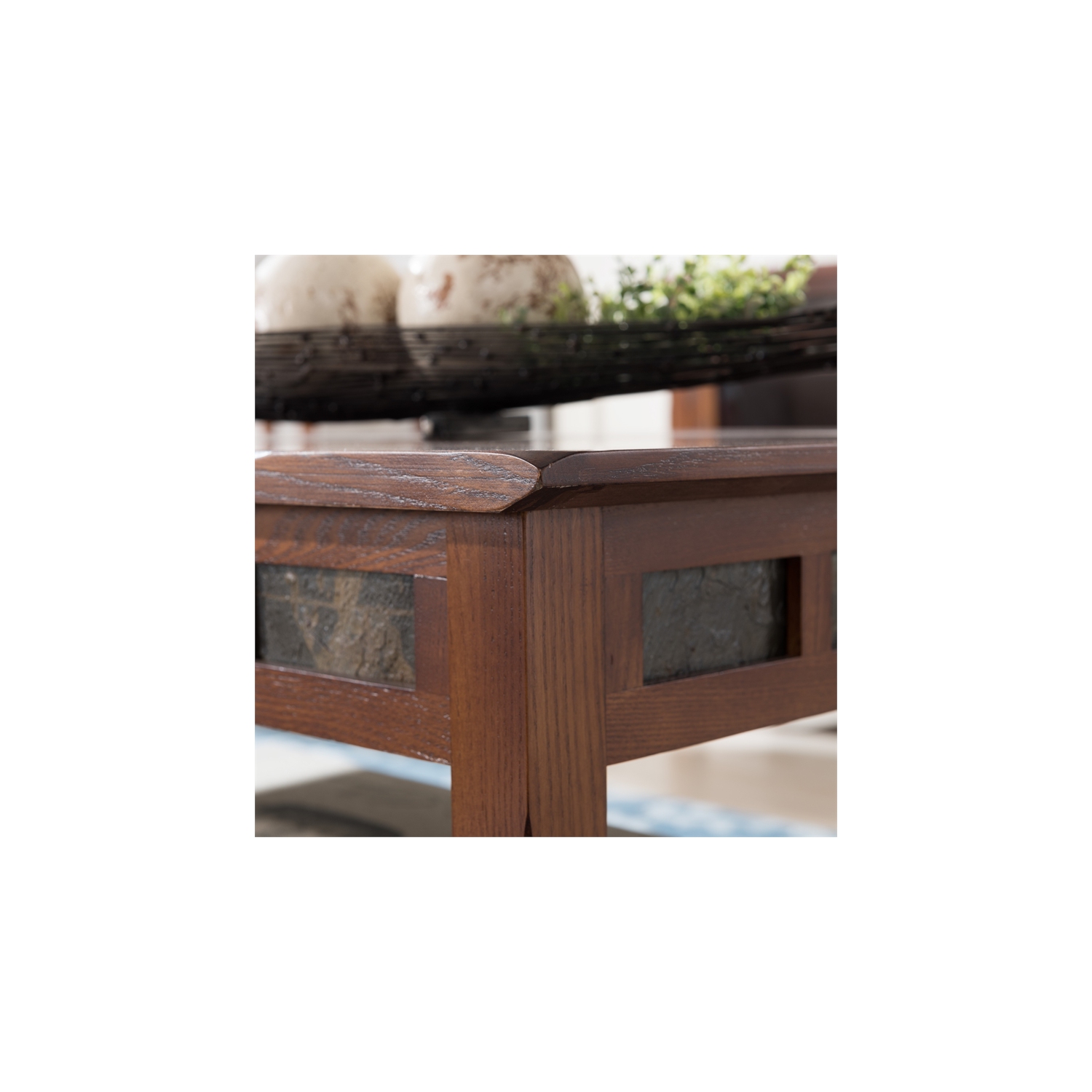 Leick Furniture Rustic Slate Rectangular Wood Coffee Table in Rustic Oak