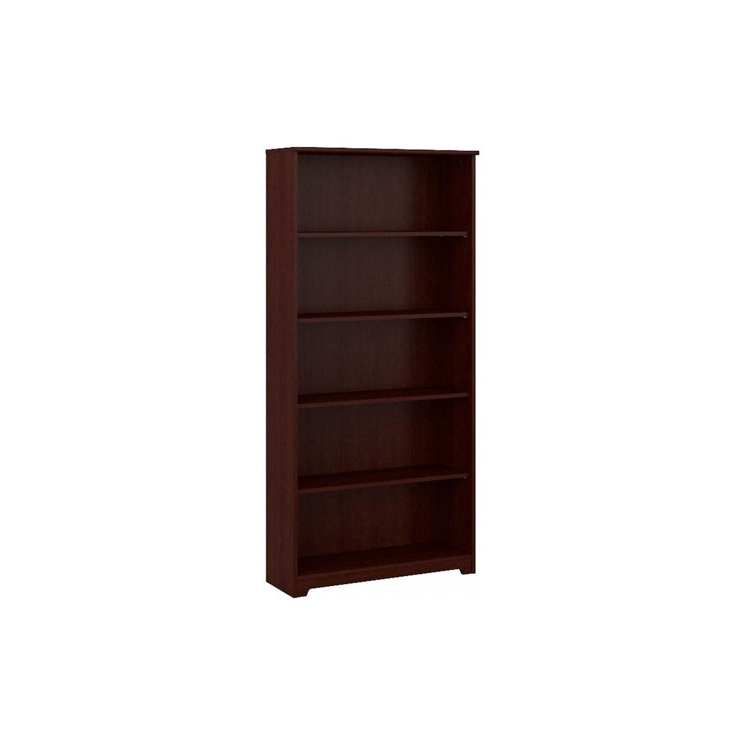 Bush Cabot 5-Shelf Engineered Wood Tall Bookcase in Harvest Cherry
