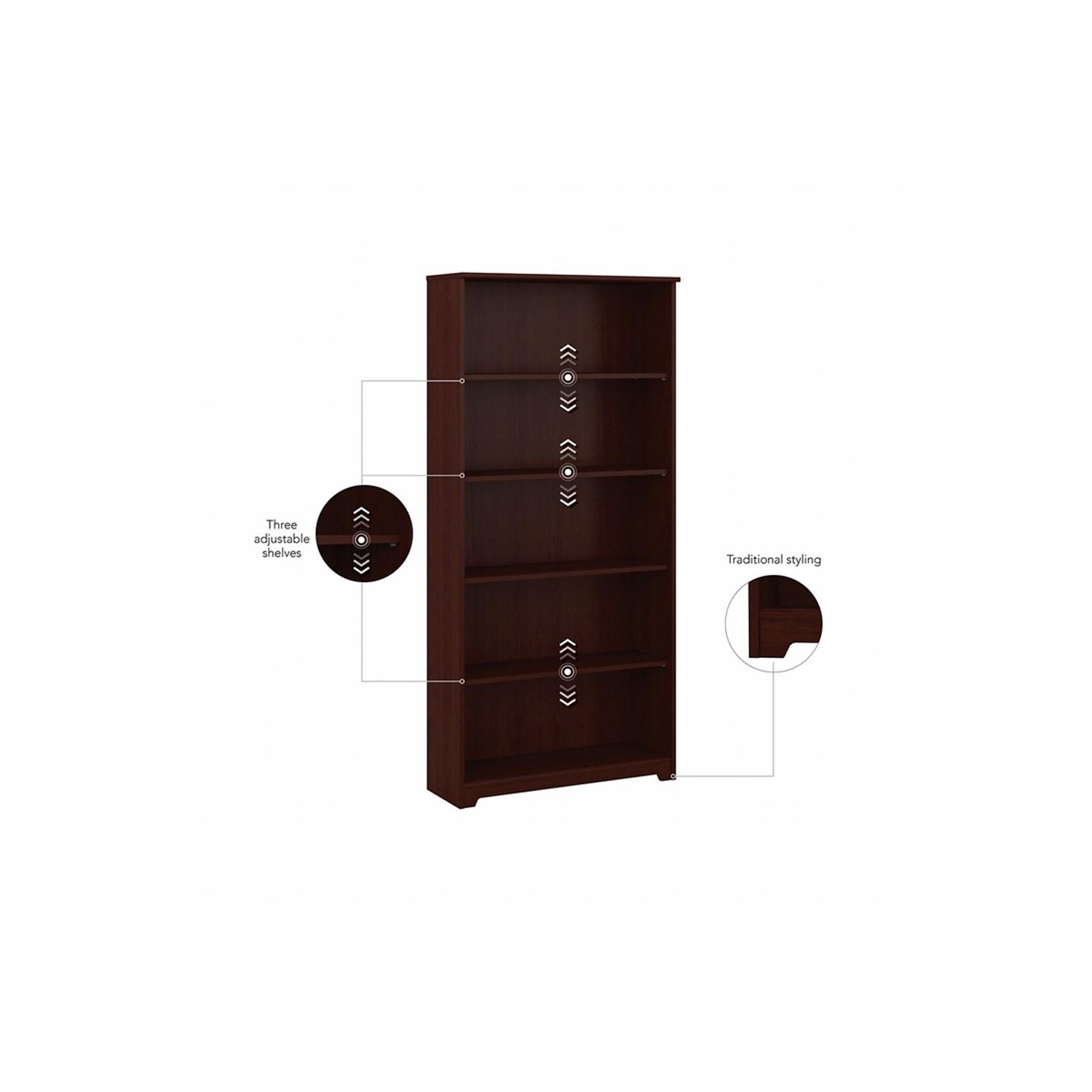 Bush Cabot 5-Shelf Engineered Wood Tall Bookcase in Harvest Cherry