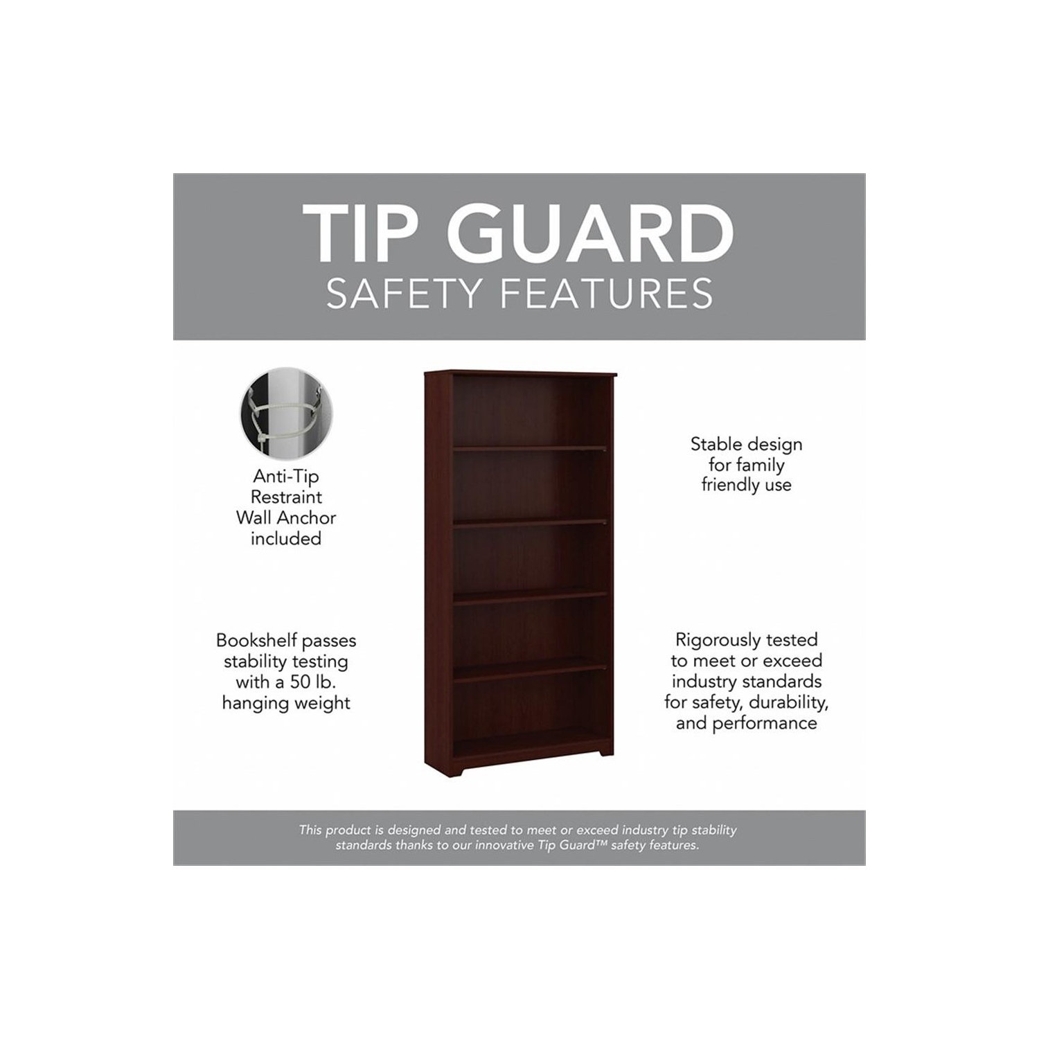 Bush Cabot 5-Shelf Engineered Wood Tall Bookcase in Harvest Cherry