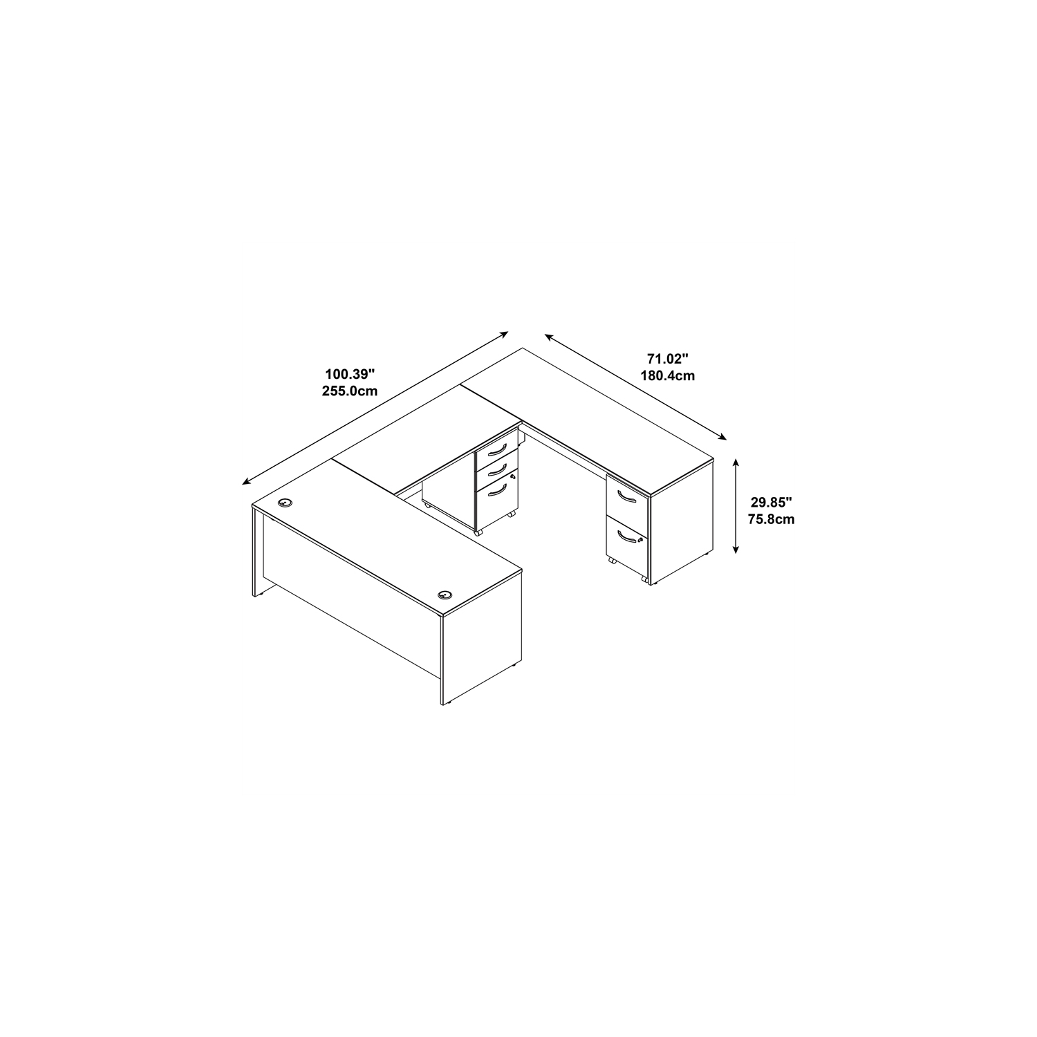 Series C 72W U Shaped Desk with File Cabinets in Mahogany - Engineered Wood