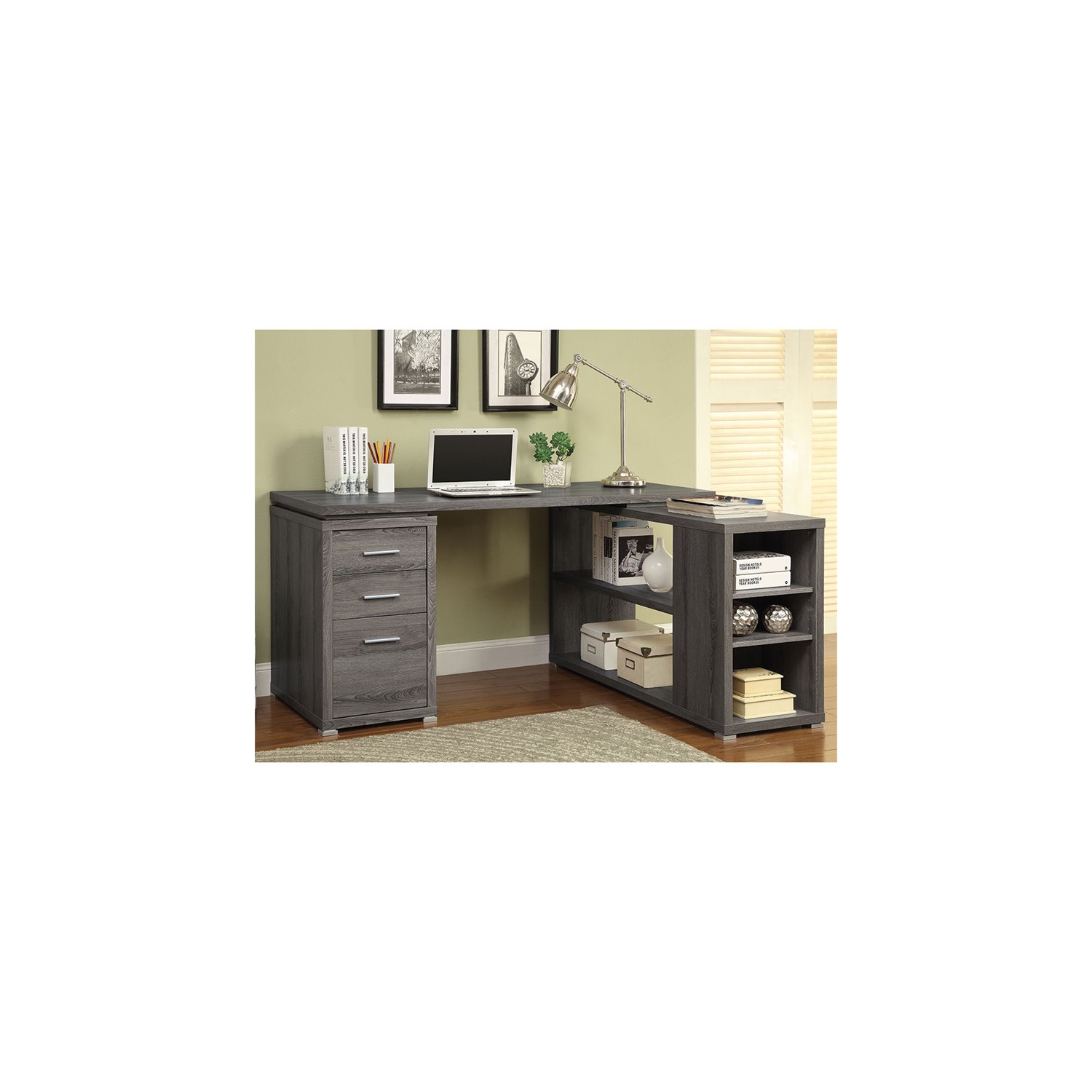 Coaster Yvette L Shape Writing Desk in Weathered Gray and Silver