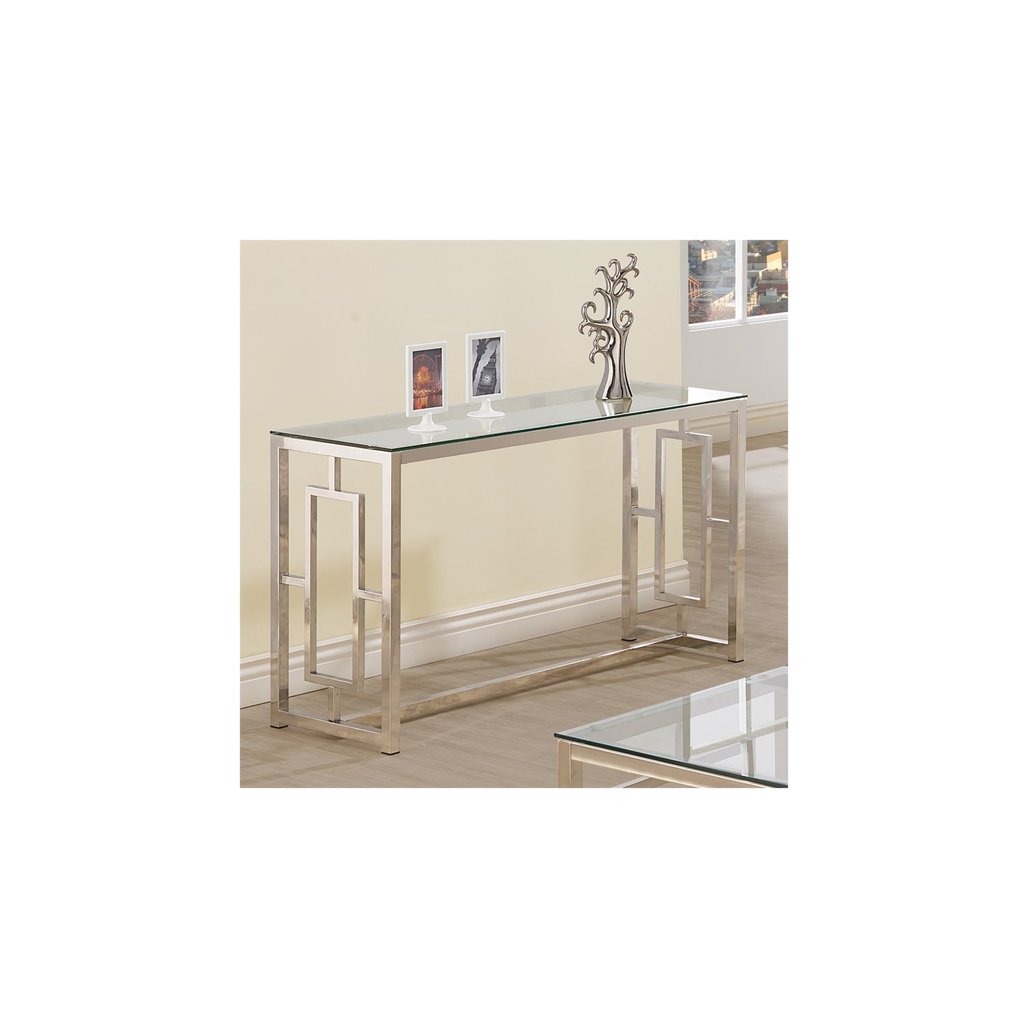 Coaster Cairns Glass Top Console Table in Nickel and Clear