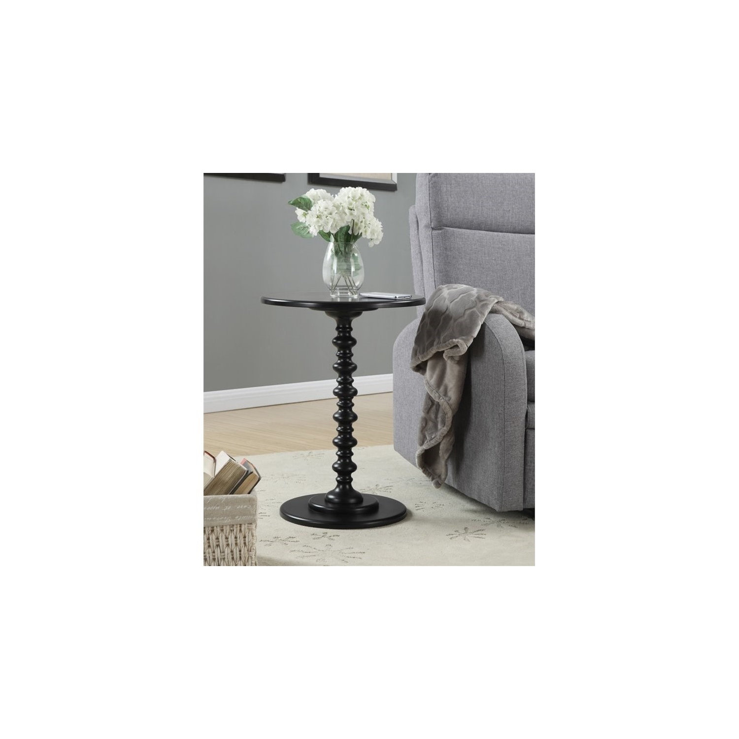 Convenience Concepts Palm Beach Spindle Table in Black Wood Finish