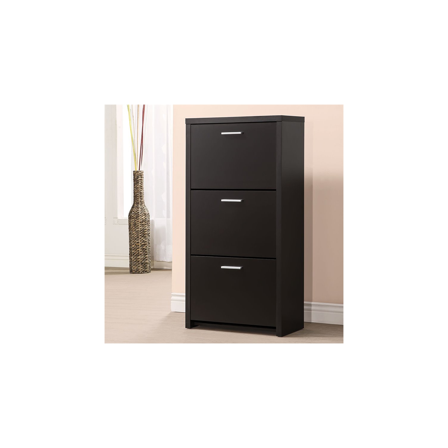 Coaster 3 Drawer Tall Shoe Cabinet in Black and Silver Best Buy