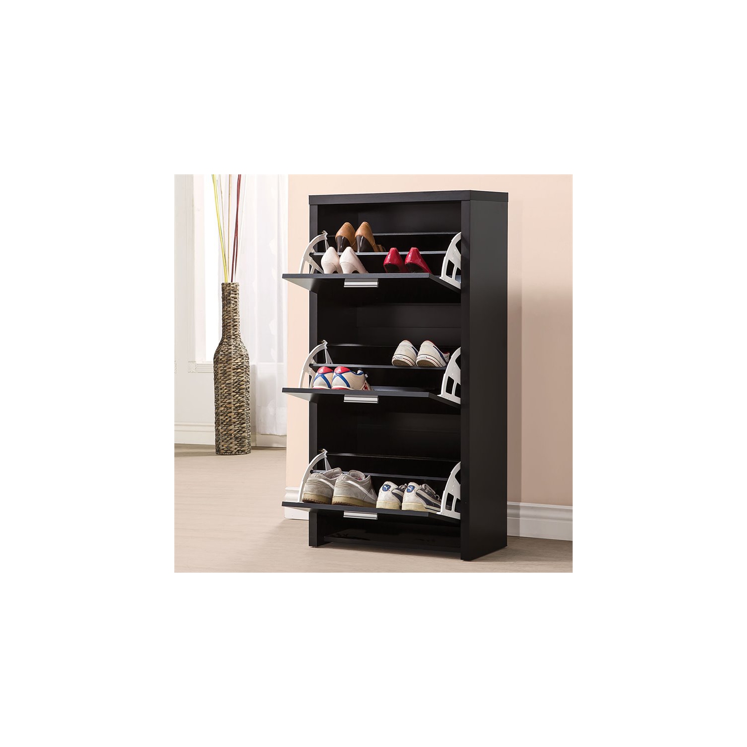 Coaster 3 Drawer Tall Shoe Cabinet in Black and Silver Best Buy