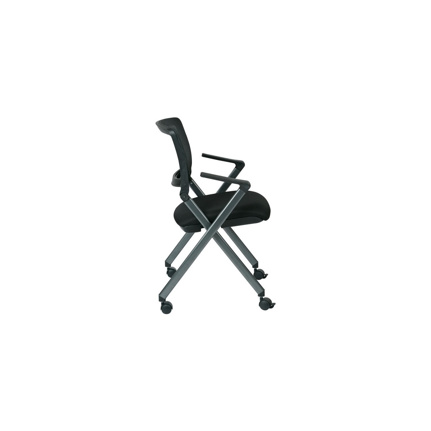 Black Mesh Back Folding Chair in Titanium