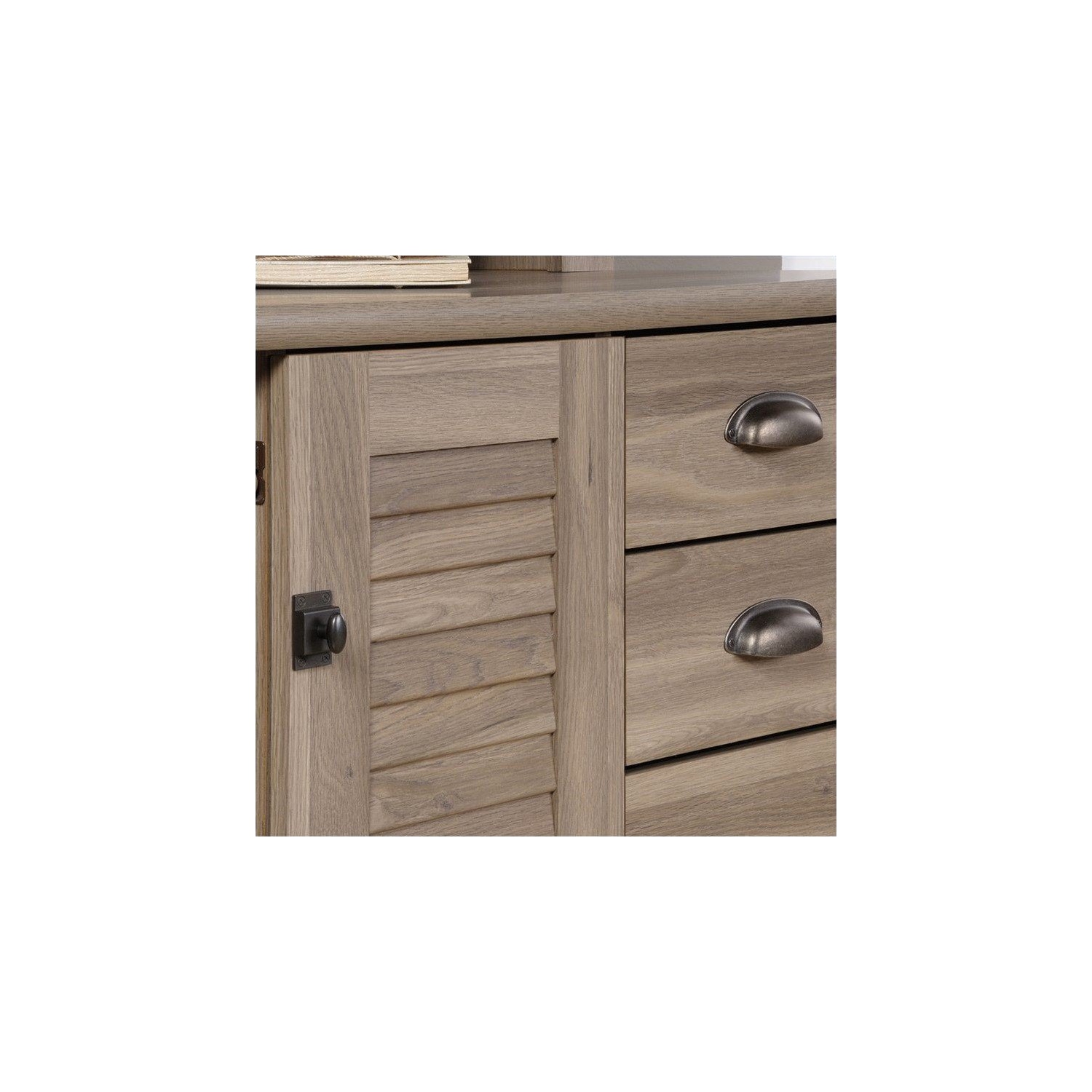 Sauder Harbor View Computer Desk with Hutch in Salt Oak