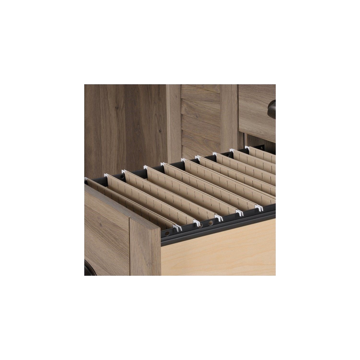 Sauder Harbor View Computer Desk with Hutch in Salt Oak