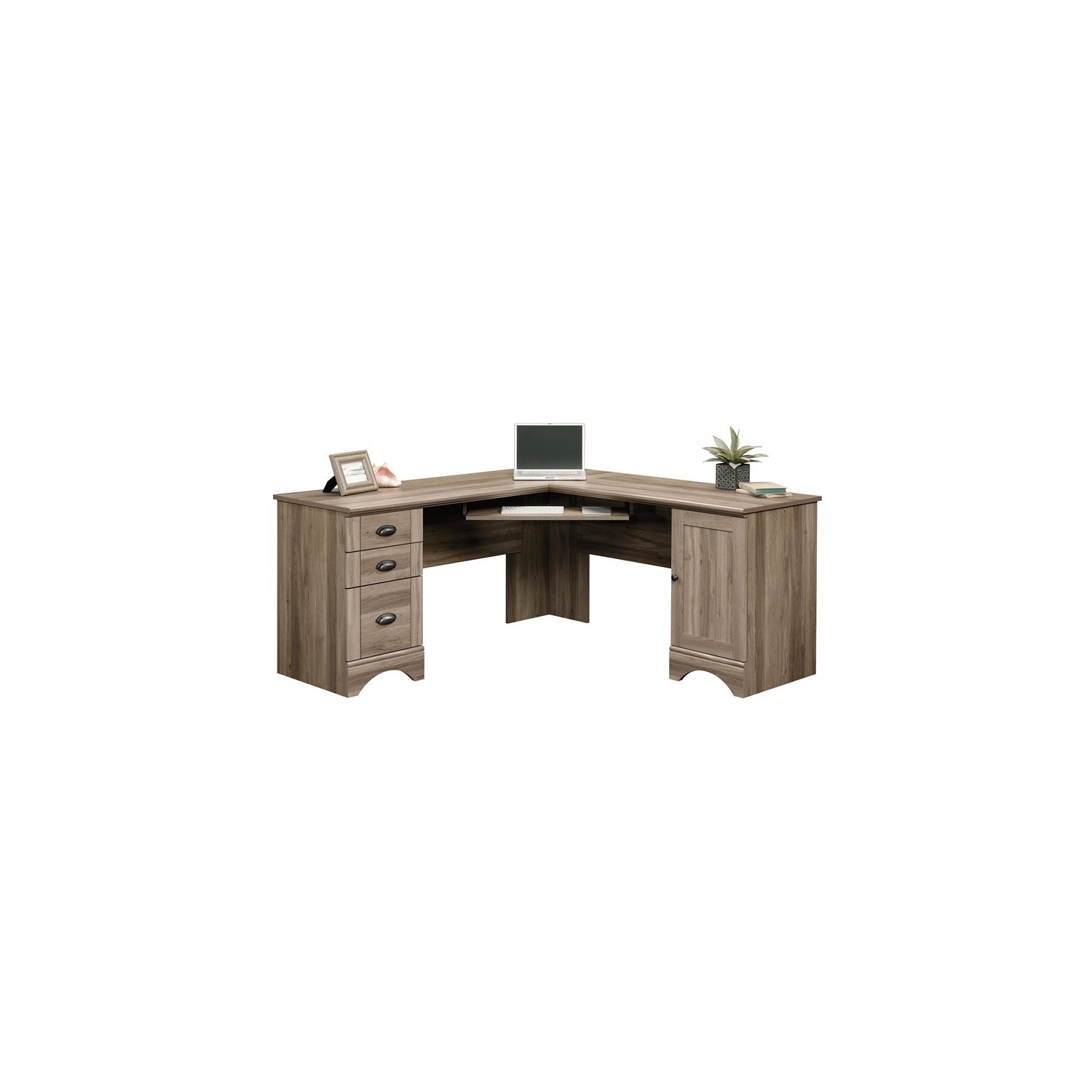 Sauder Harbor View Contemporary Wood L Shaped Computer Desk in Salt Oak