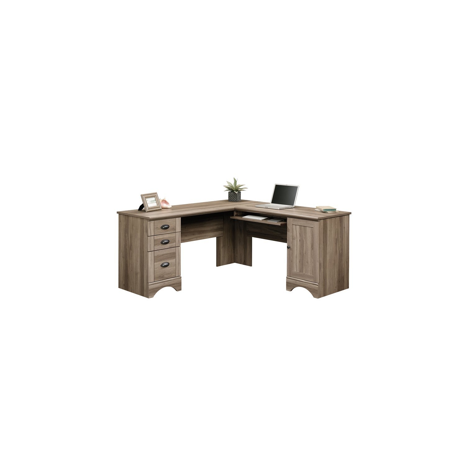 Sauder Harbor View Contemporary Wood L Shaped Computer Desk in Salt Oak