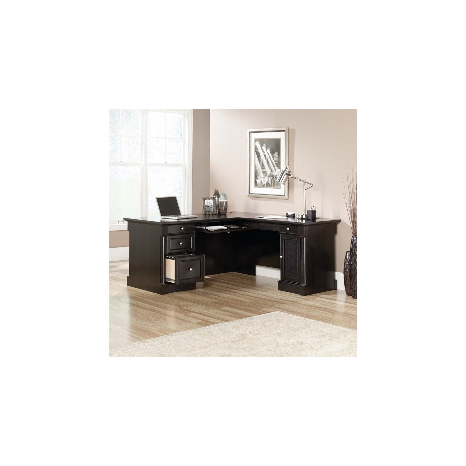 Sauder Palladia Contemporary Wood L-Shape Computer Desk in Oak
