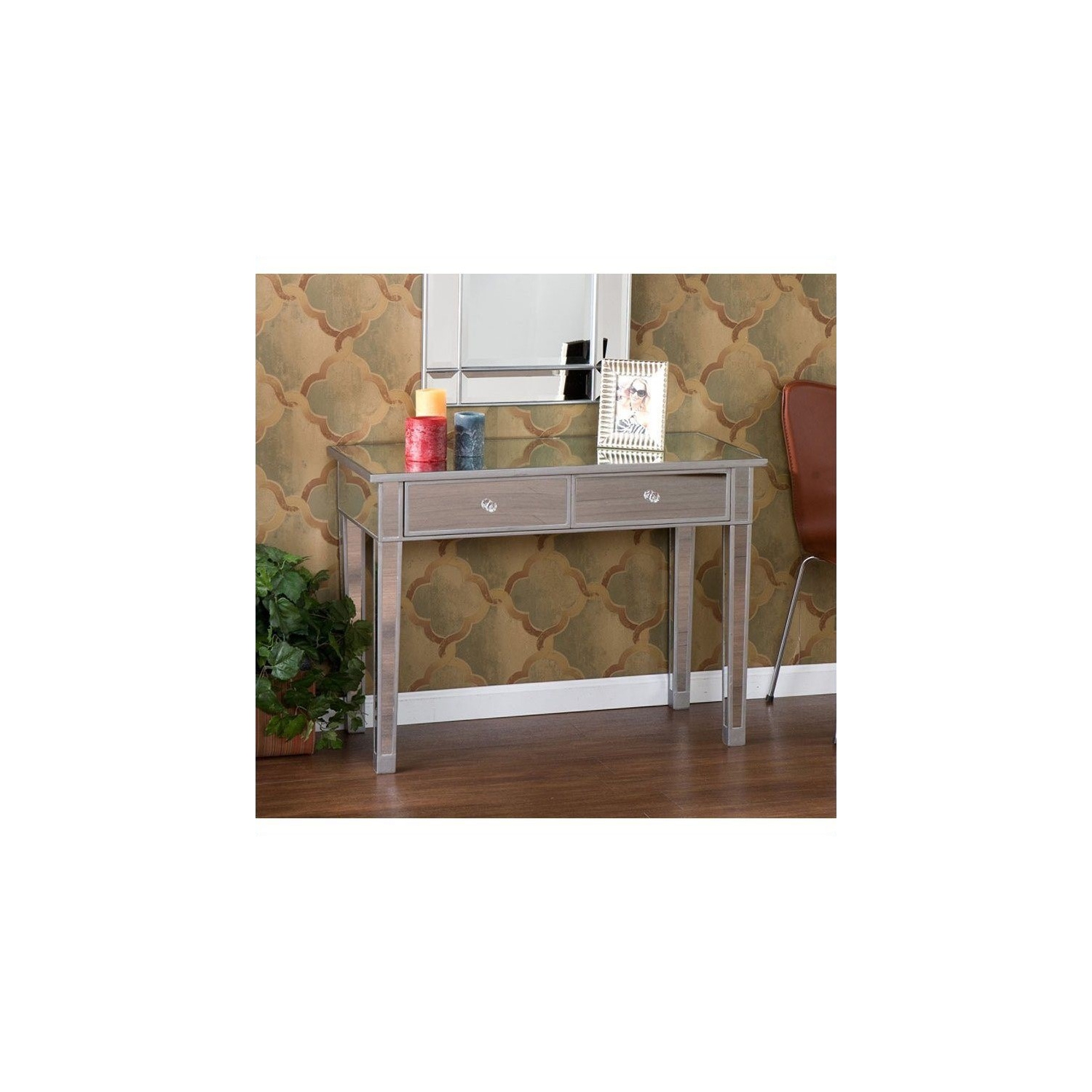 SEI Furniture – Table console Montrose à 2 tiroirs, peintes argent