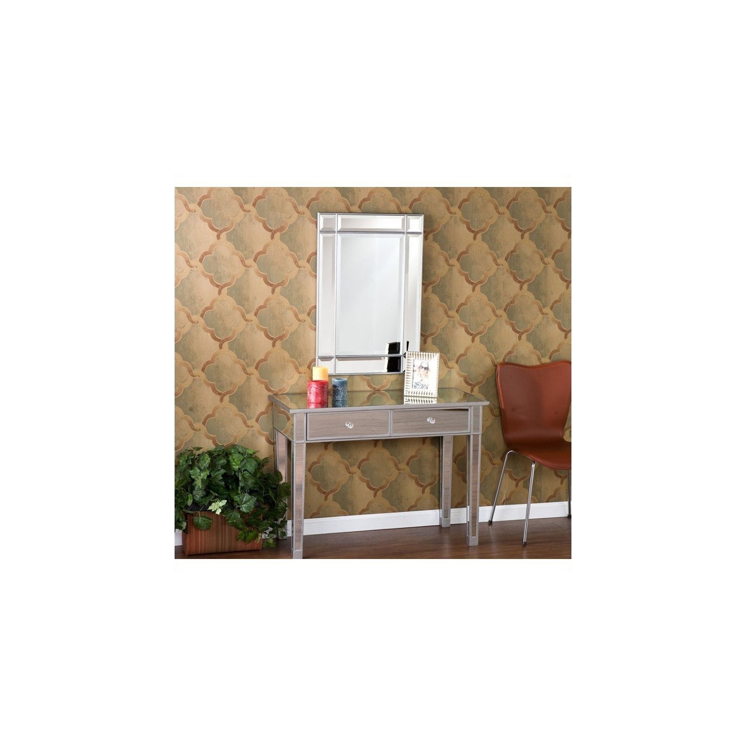 SEI Furniture – Table console Montrose à 2 tiroirs, peintes argent