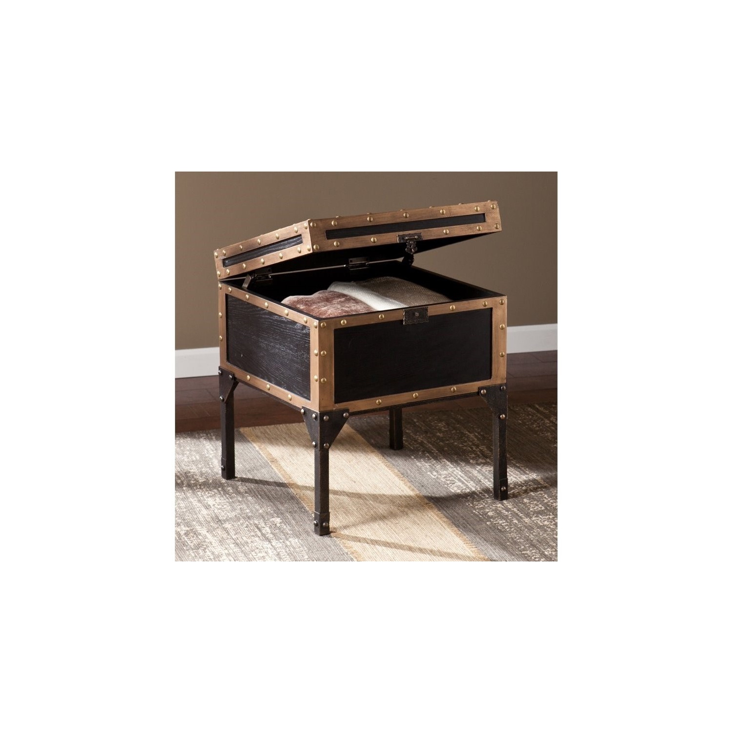 SEI Furniture Drifton Travel Trunk End Table in Black