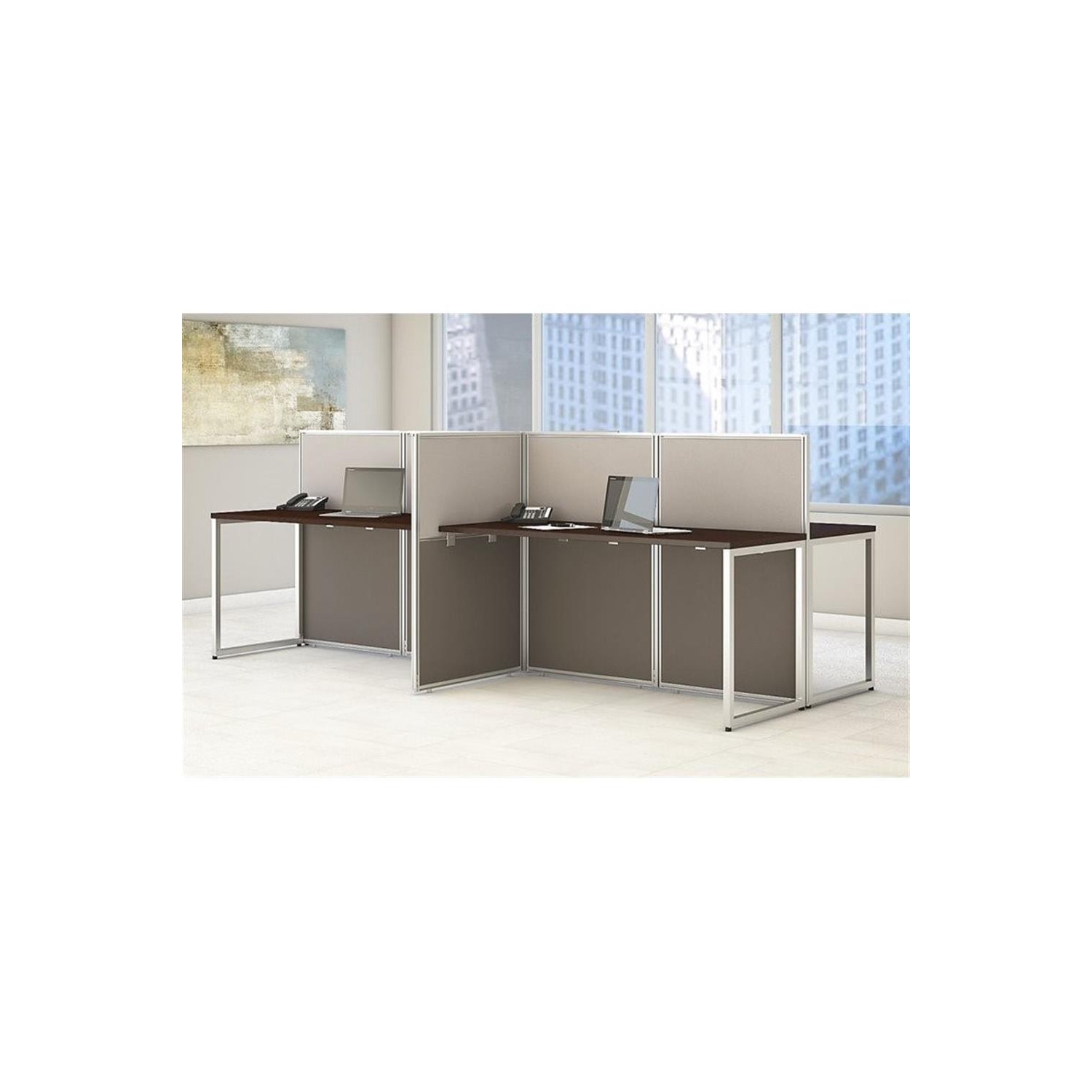 Bush Business Furniture Easy Office Wood Computer Desk for Four in Mocha Cherry