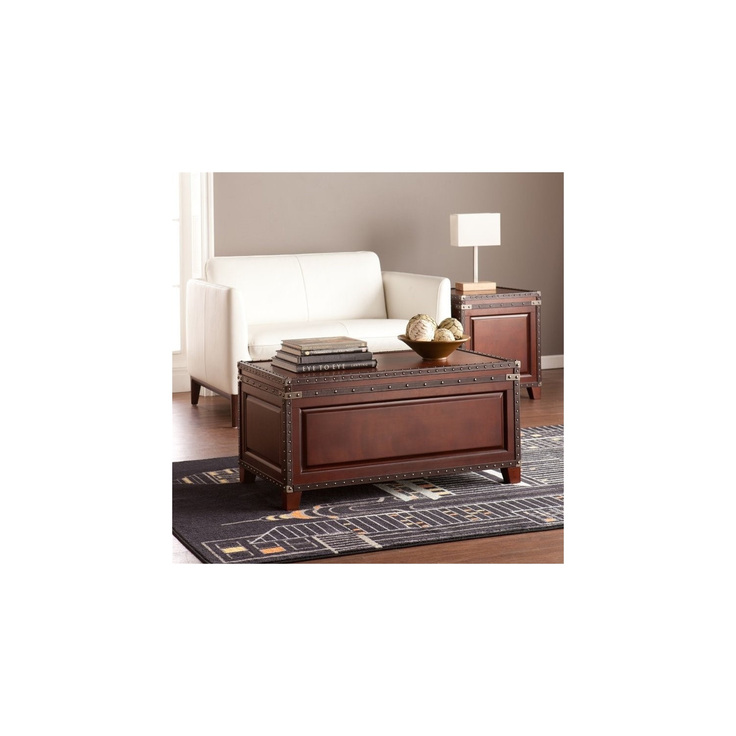 SEI Furniture Amherst Trunk Coffee Table in Dark Cherry