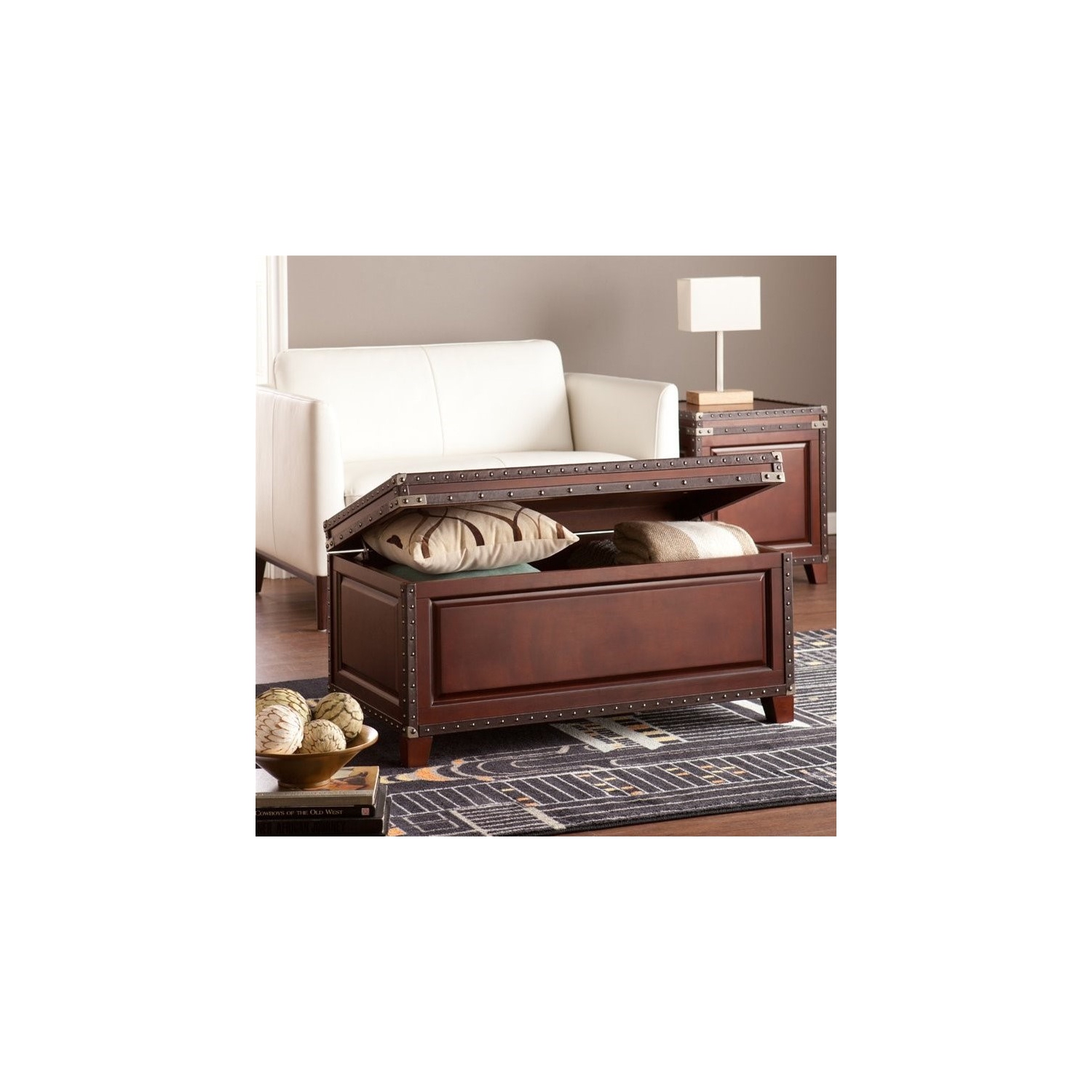SEI Furniture Amherst Trunk Coffee Table in Dark Cherry
