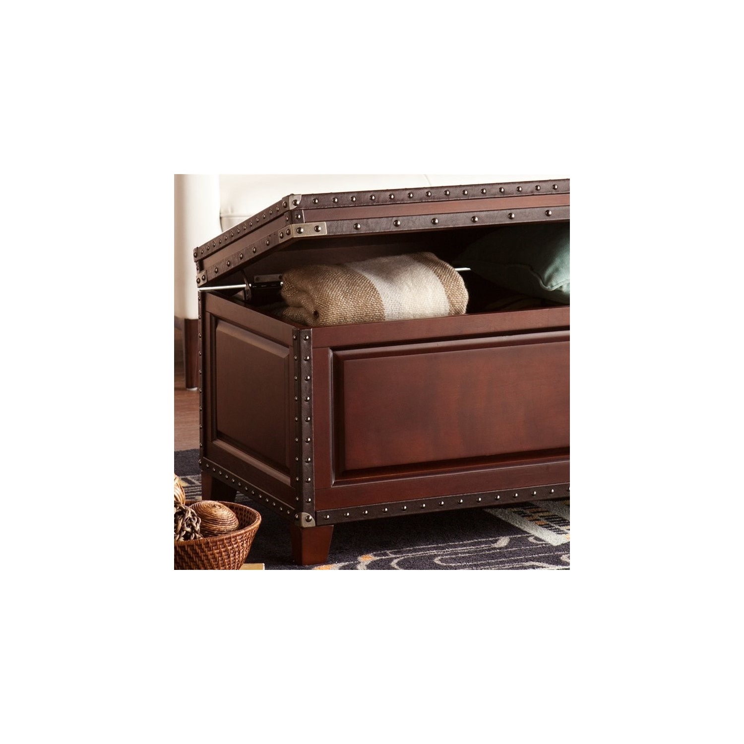 SEI Furniture Amherst Trunk Coffee Table in Dark Cherry