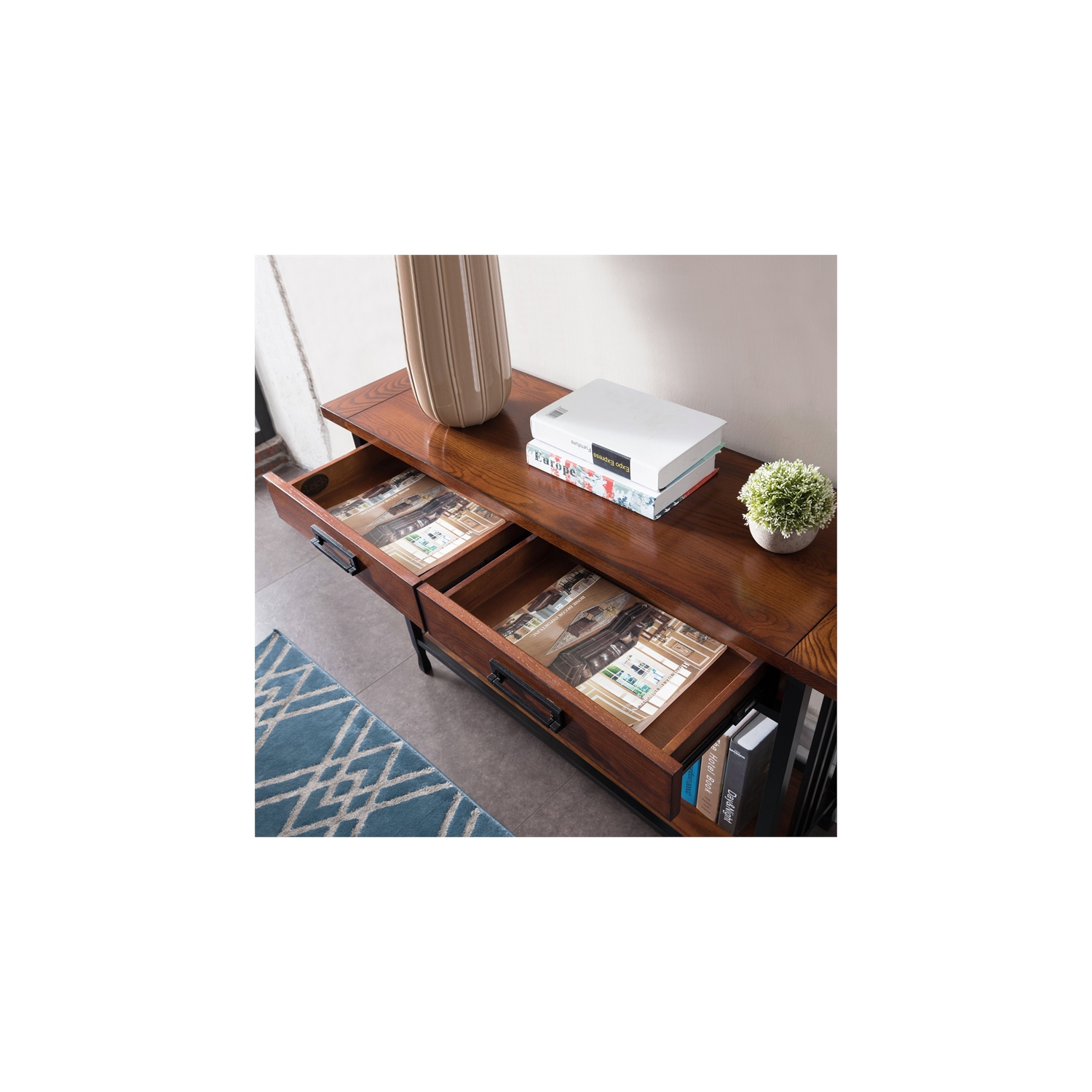 Leick Ironcraft Wood Console Table in Burnished Oak