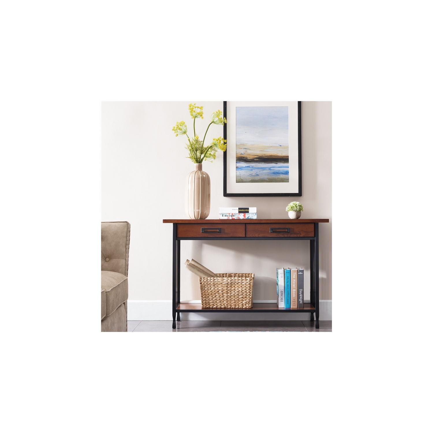 Leick Ironcraft Wood Console Table in Burnished Oak