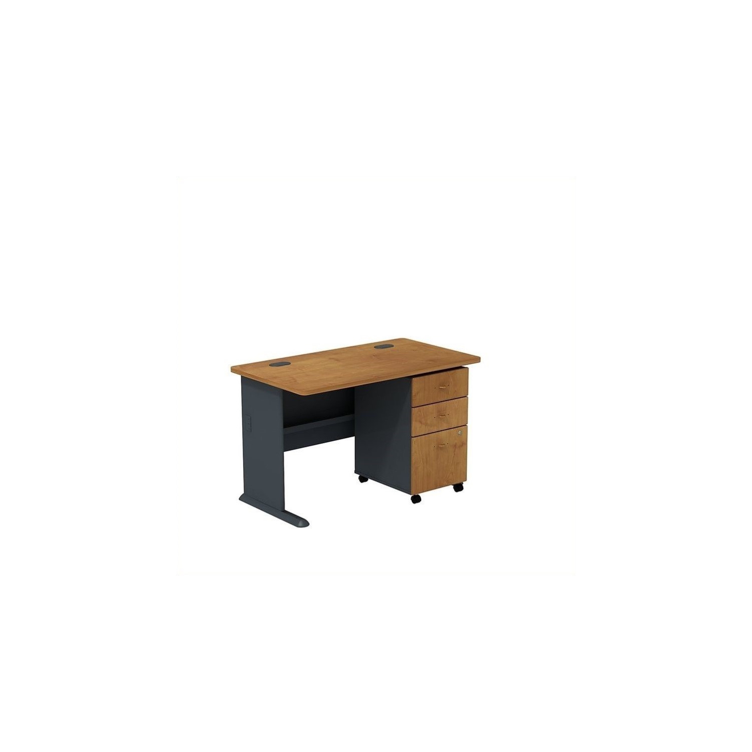 Series A 48W Desk with Drawers in Natural Cherry and Slate - Engineered Wood