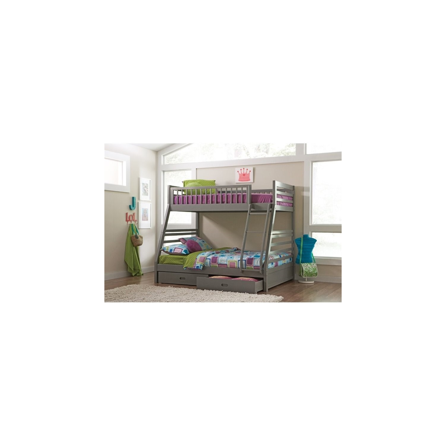 Coaster Cooper Twin over Full Bunk Bed with Drawers in Gray