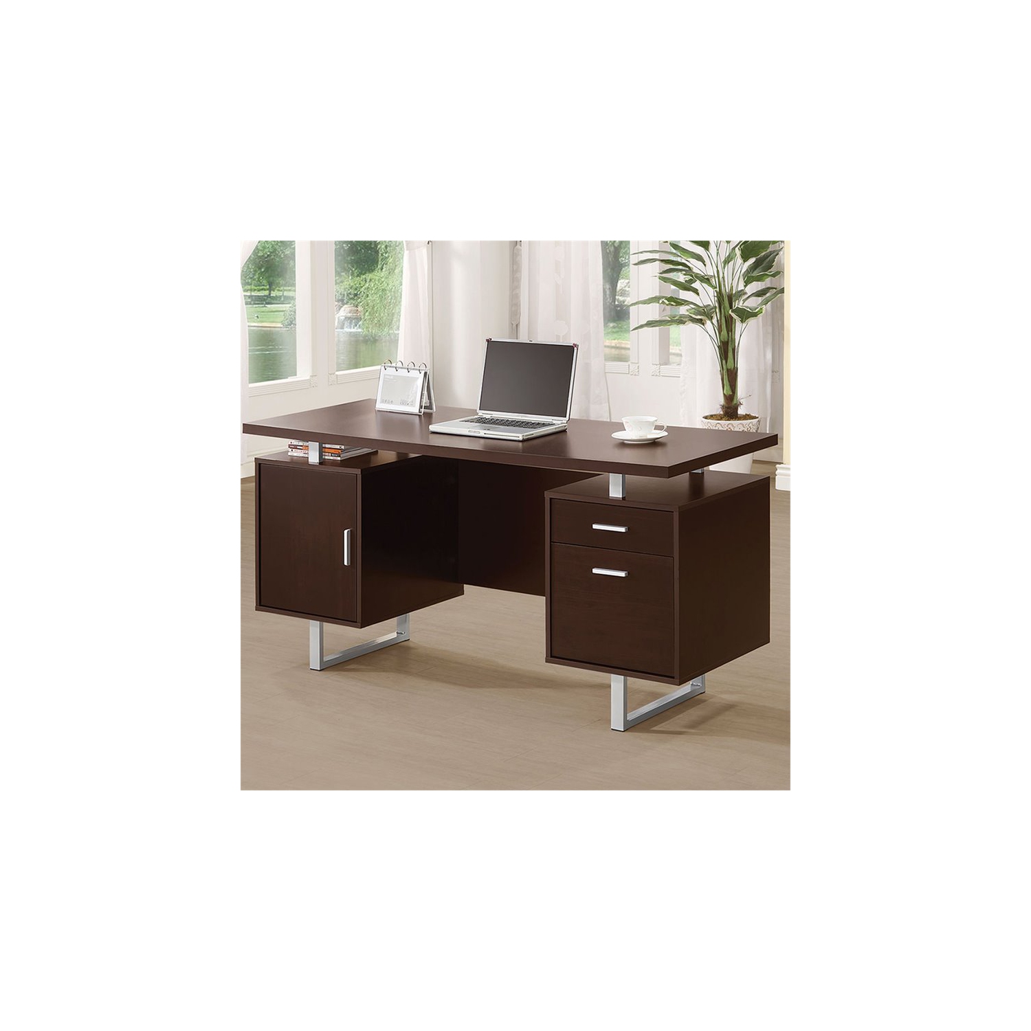 Coaster Glavan 2 Drawer Writing Desk in Cappuccino and Silver