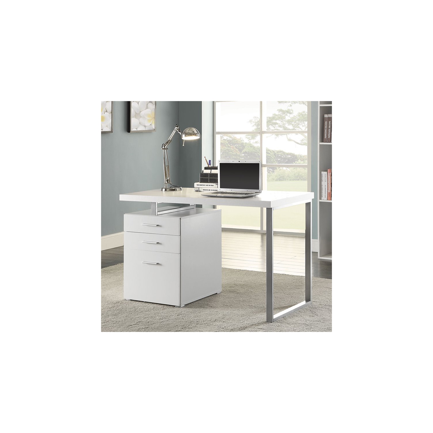 Bureau de travail à 3 tiroirs de Coaster - Blanc et argenté
