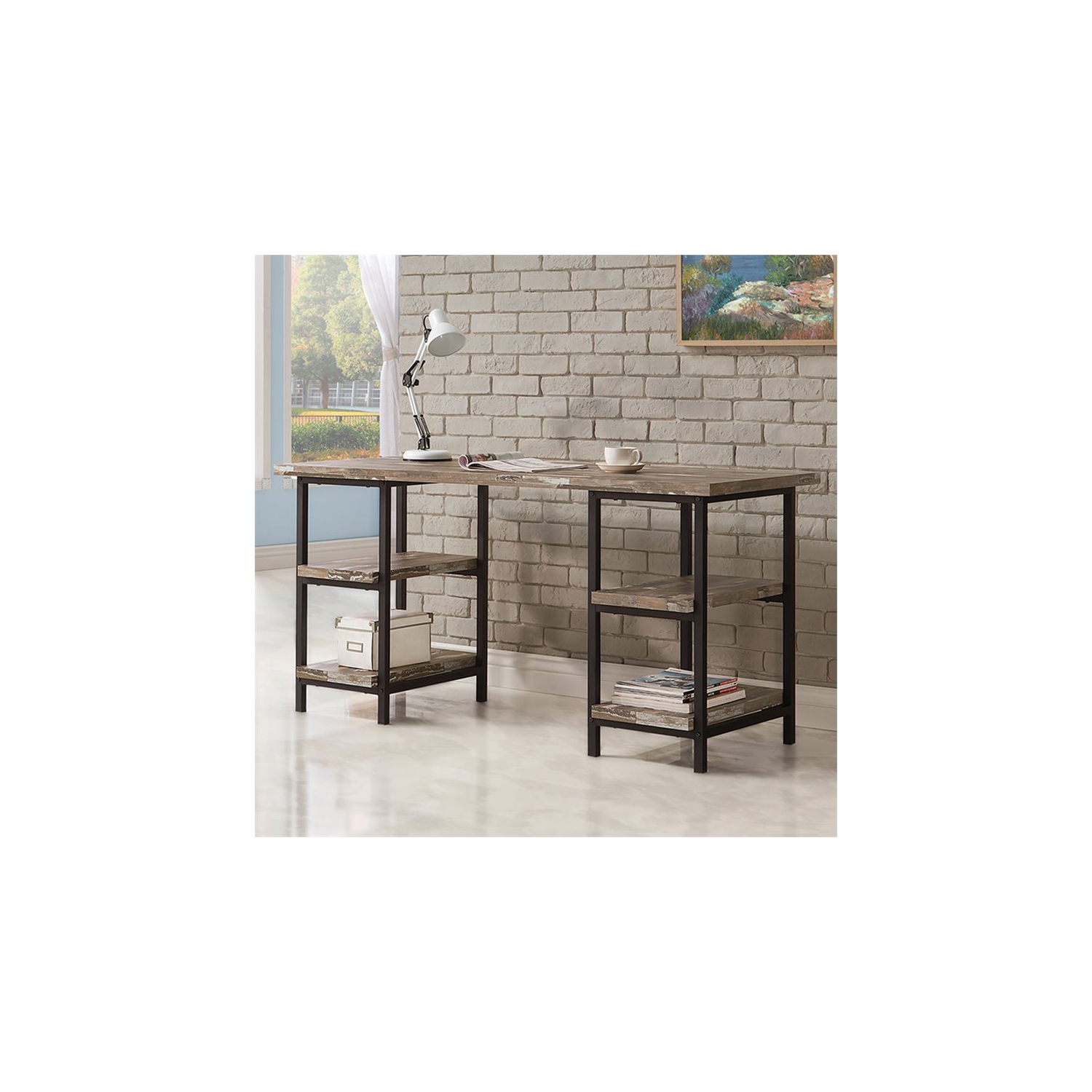 Coaster Skelton 4 Shelf Writing Desk in Salvaged Cabin and Black