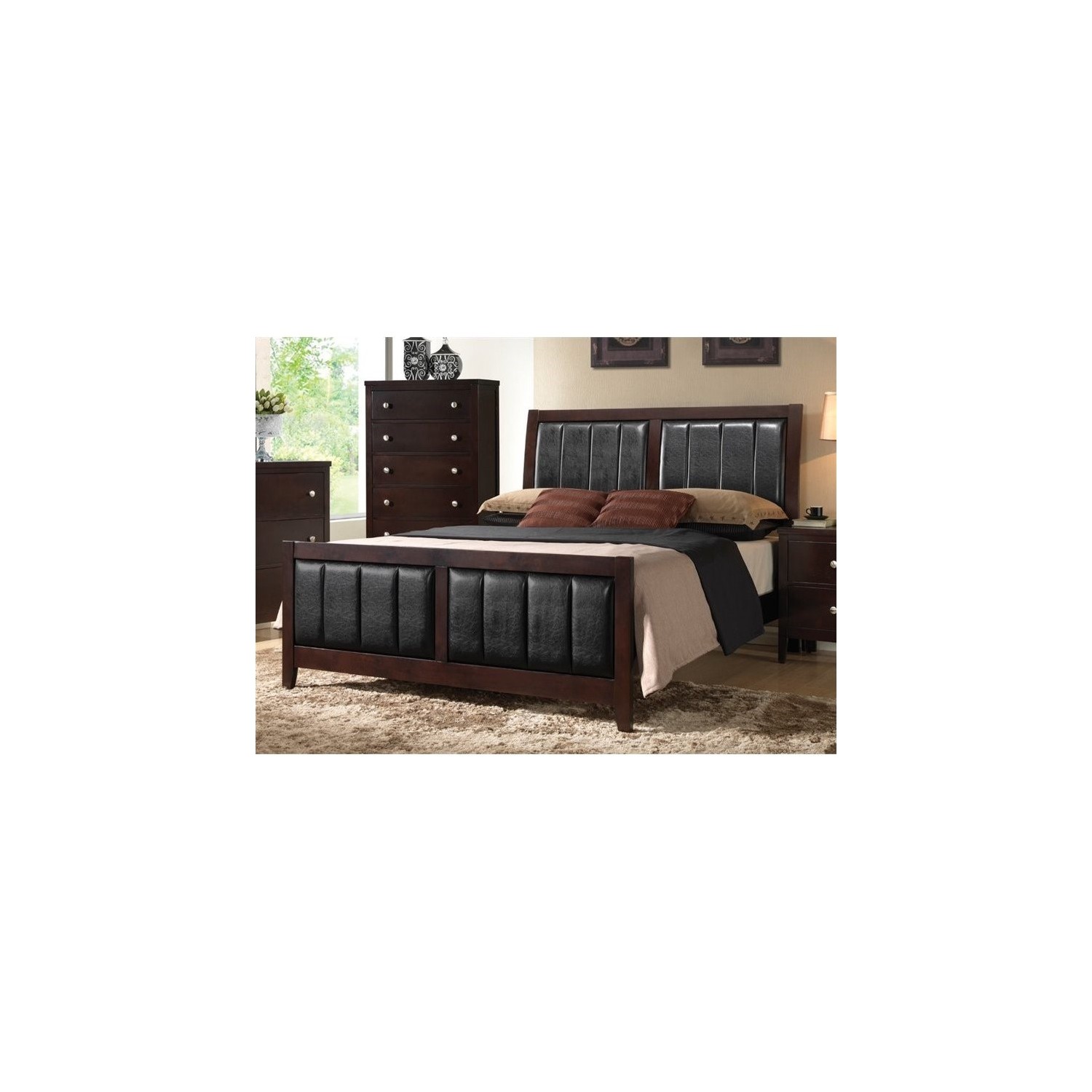Coaster Carlton Upholstered Panel Transitional Bed - Queen - Cappuccino