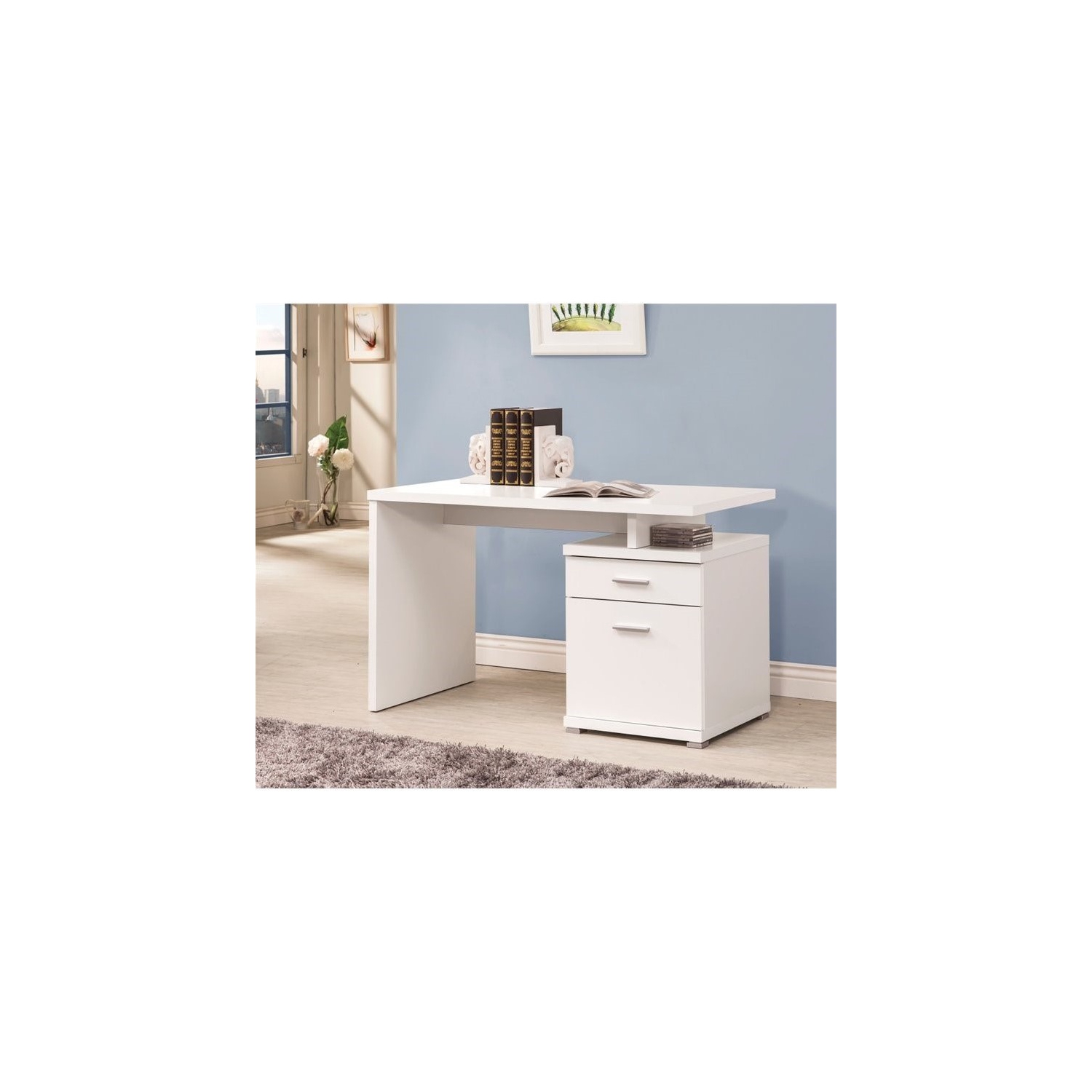 Coaster Contemporary Desk with Cabinet in White